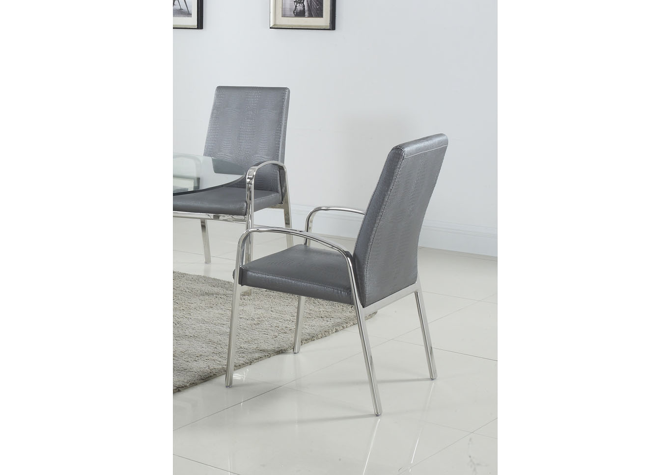 Judith Grey Pattern Upholstered Arm Dining Chair (Set of 2),Chintaly Imports