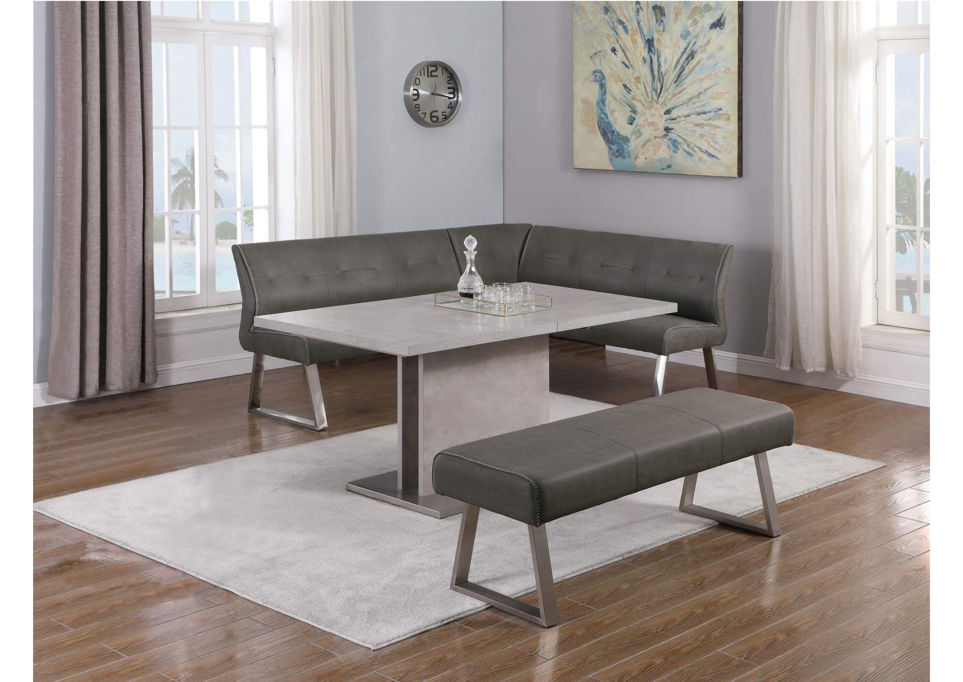 Contemporary Dining Set With Extendable Table , Nook & Bench,Chintaly Imports