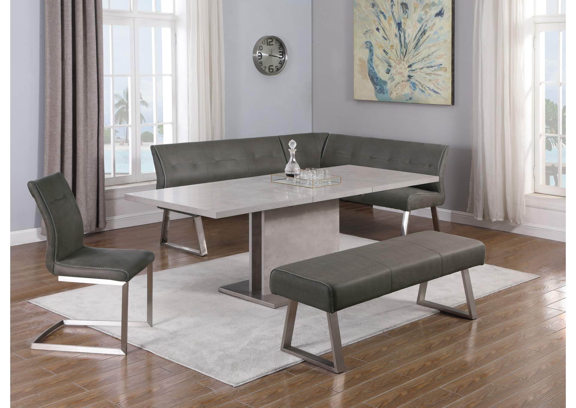 Contemporary Dining Set w/ Extendable Table & 4 Upholstered Chairs,Chintaly Imports