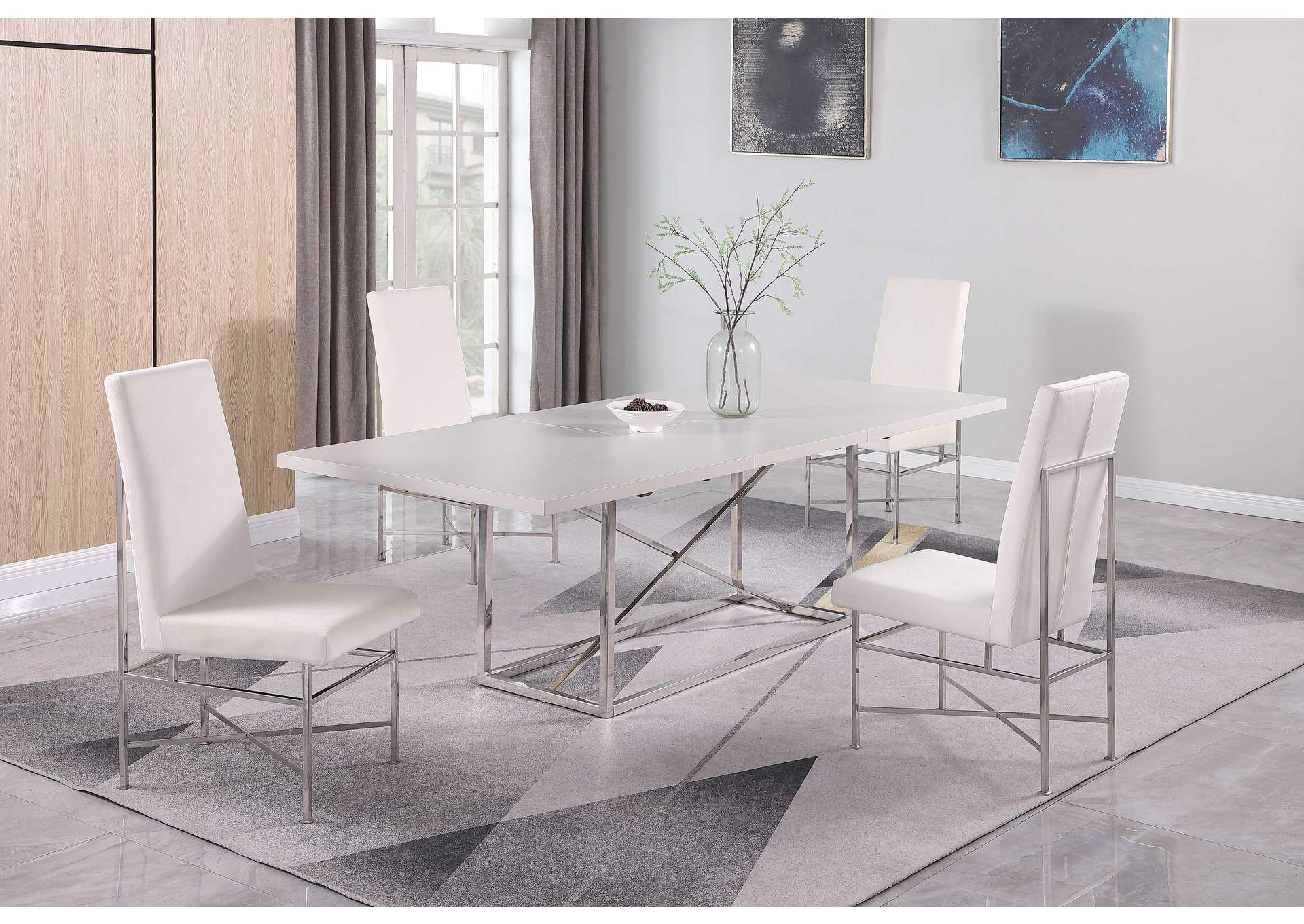 Contemporary Dining Set With Butterfly Extendable Table & 4 Side Chairs,Chintaly Imports