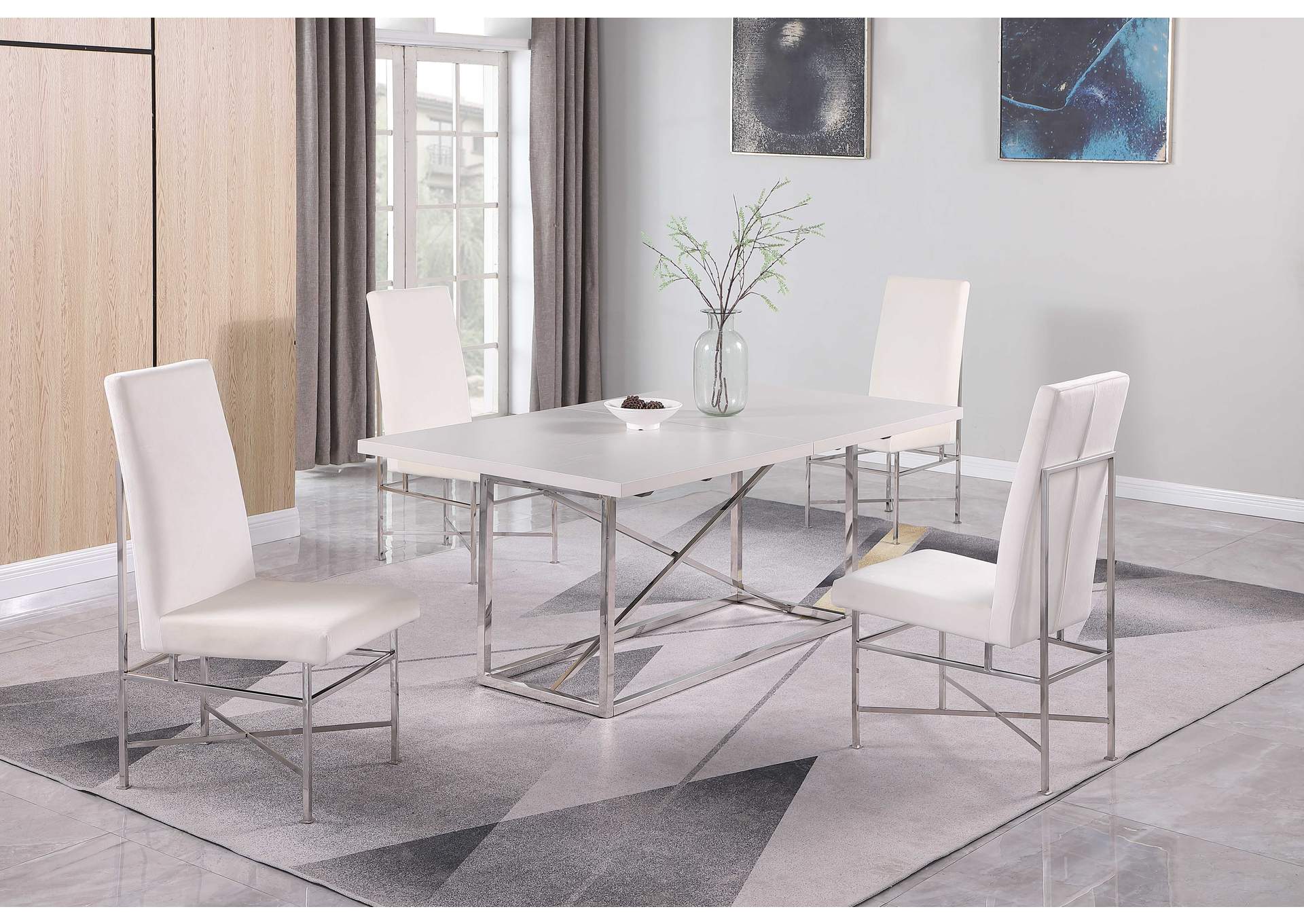 Contemporary Dining Set With Butterfly Extendable Table & 4 Side Chairs,Chintaly Imports