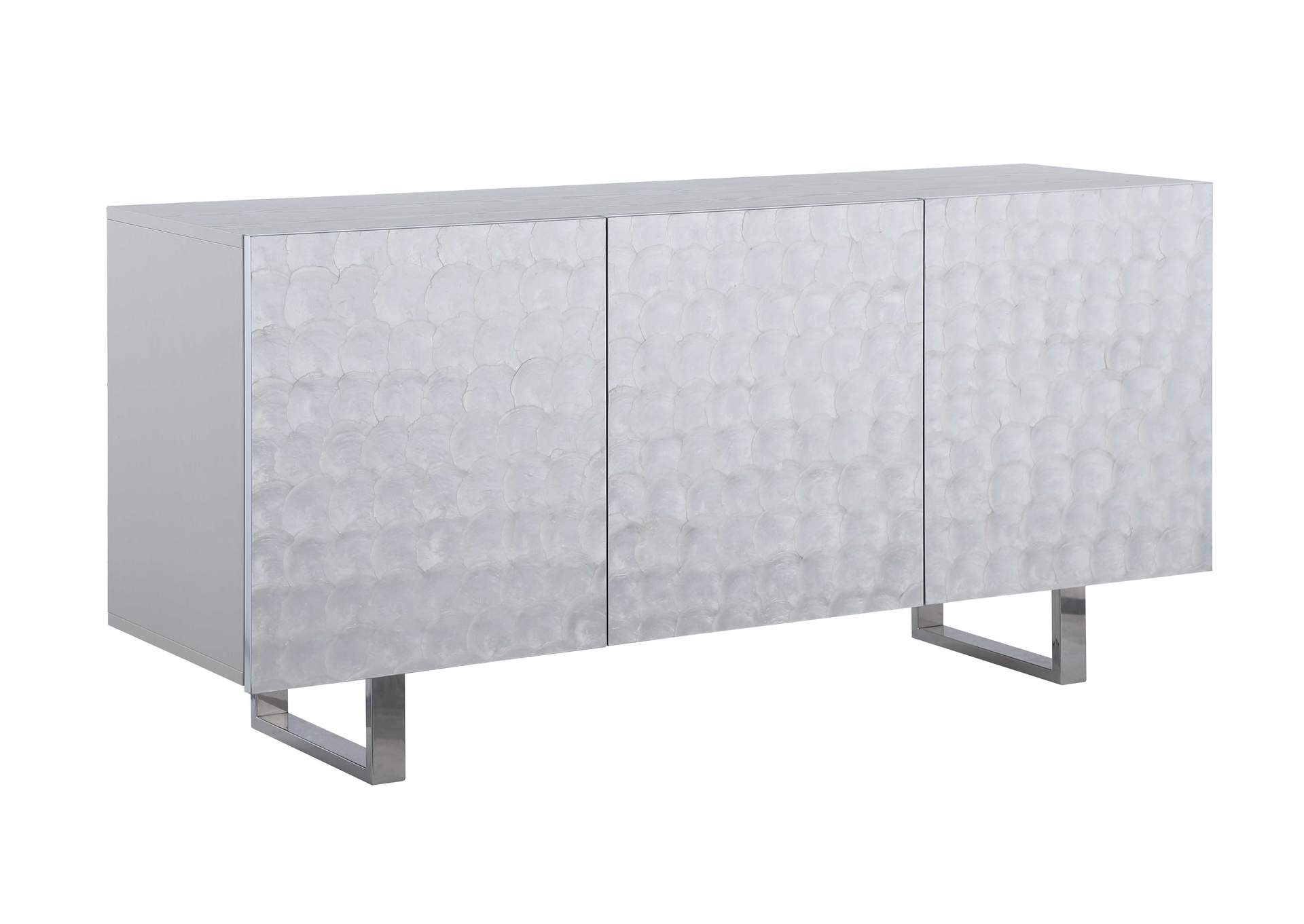 Contemporary Buffet With Steel Legs & Seashell Veneer Accents,Chintaly Imports