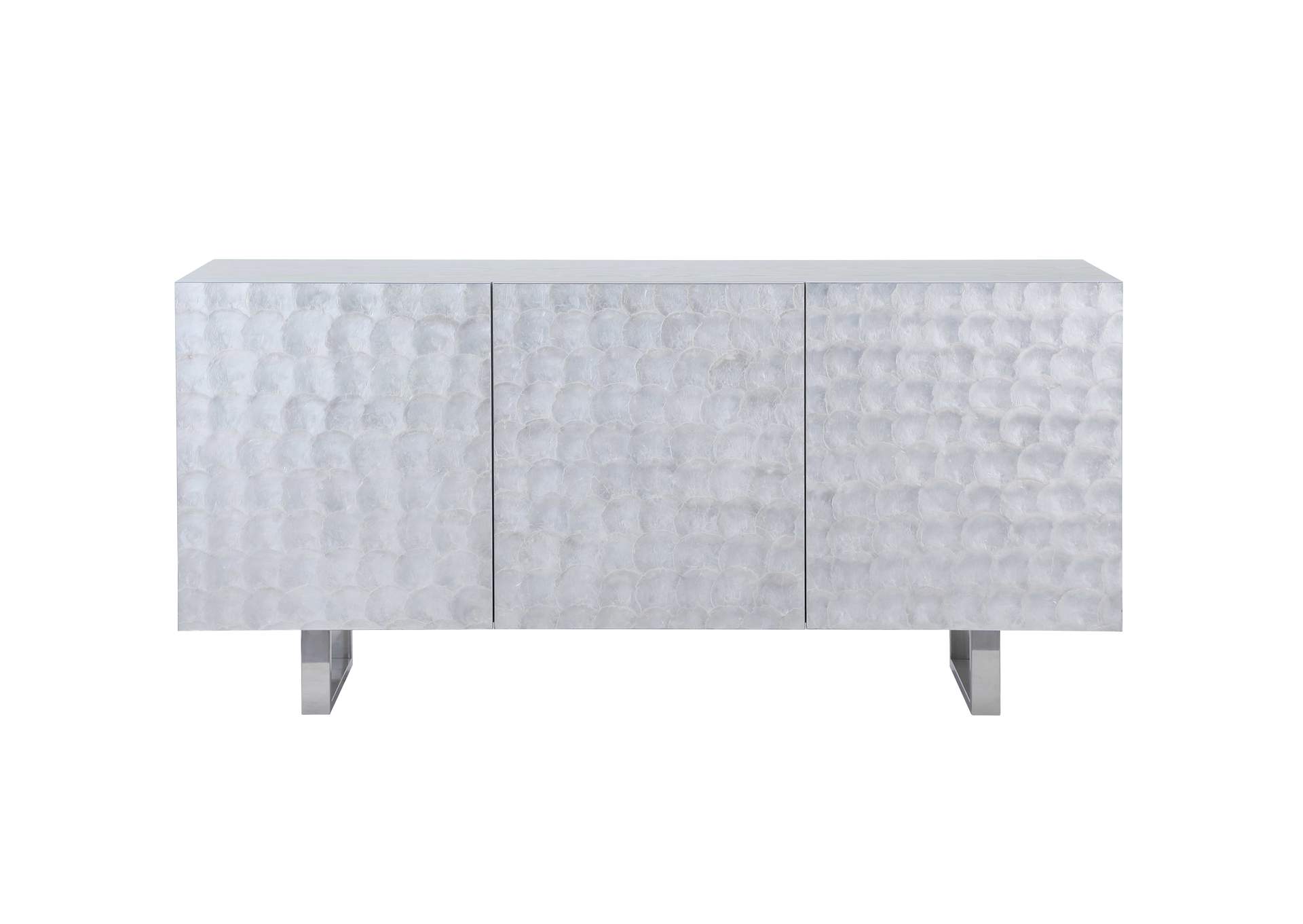 Contemporary Buffet With Steel Legs & Seashell Veneer Accents,Chintaly Imports