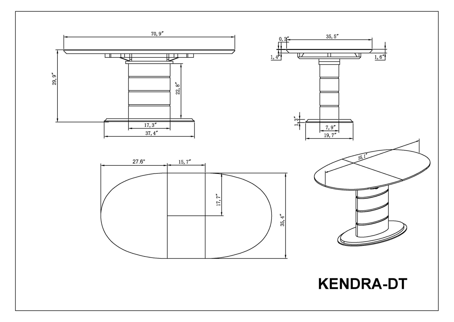 Contemporary Extendable Dining Table w/ Art Deco Strip Base,Chintaly Imports