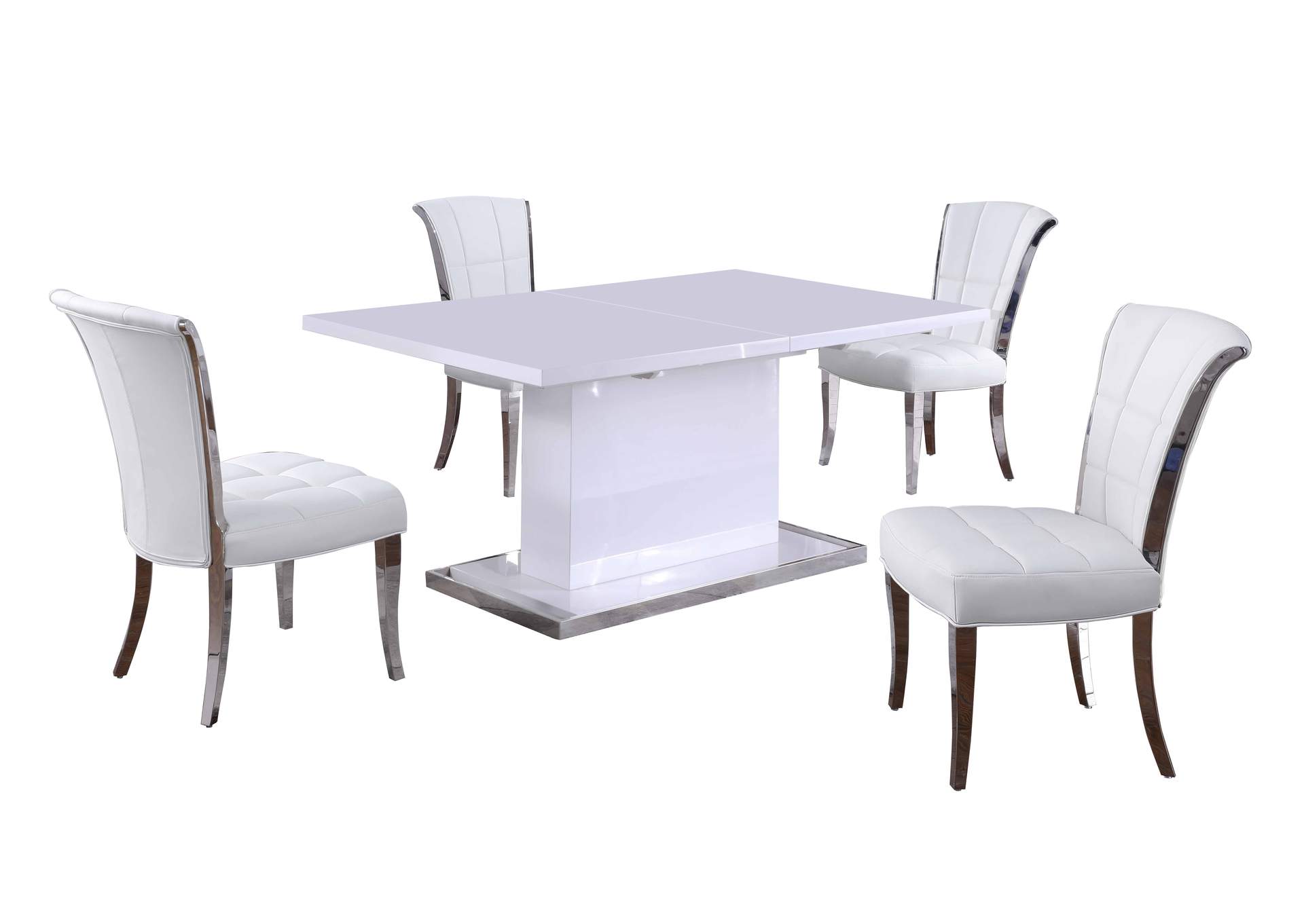 Modern Dining Set With Extendable White Table & White Chairs,Chintaly Imports