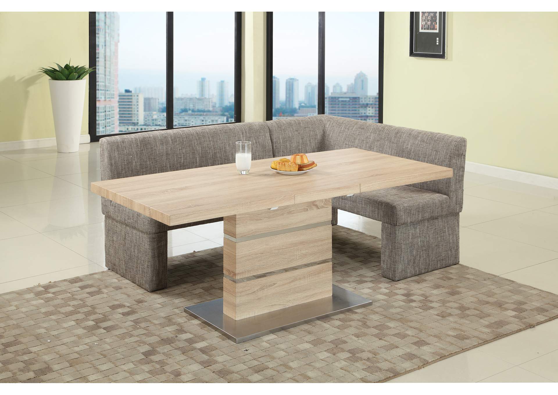 Modern Dining Set w/ Extendable Table & Upholstered Nook,Chintaly Imports