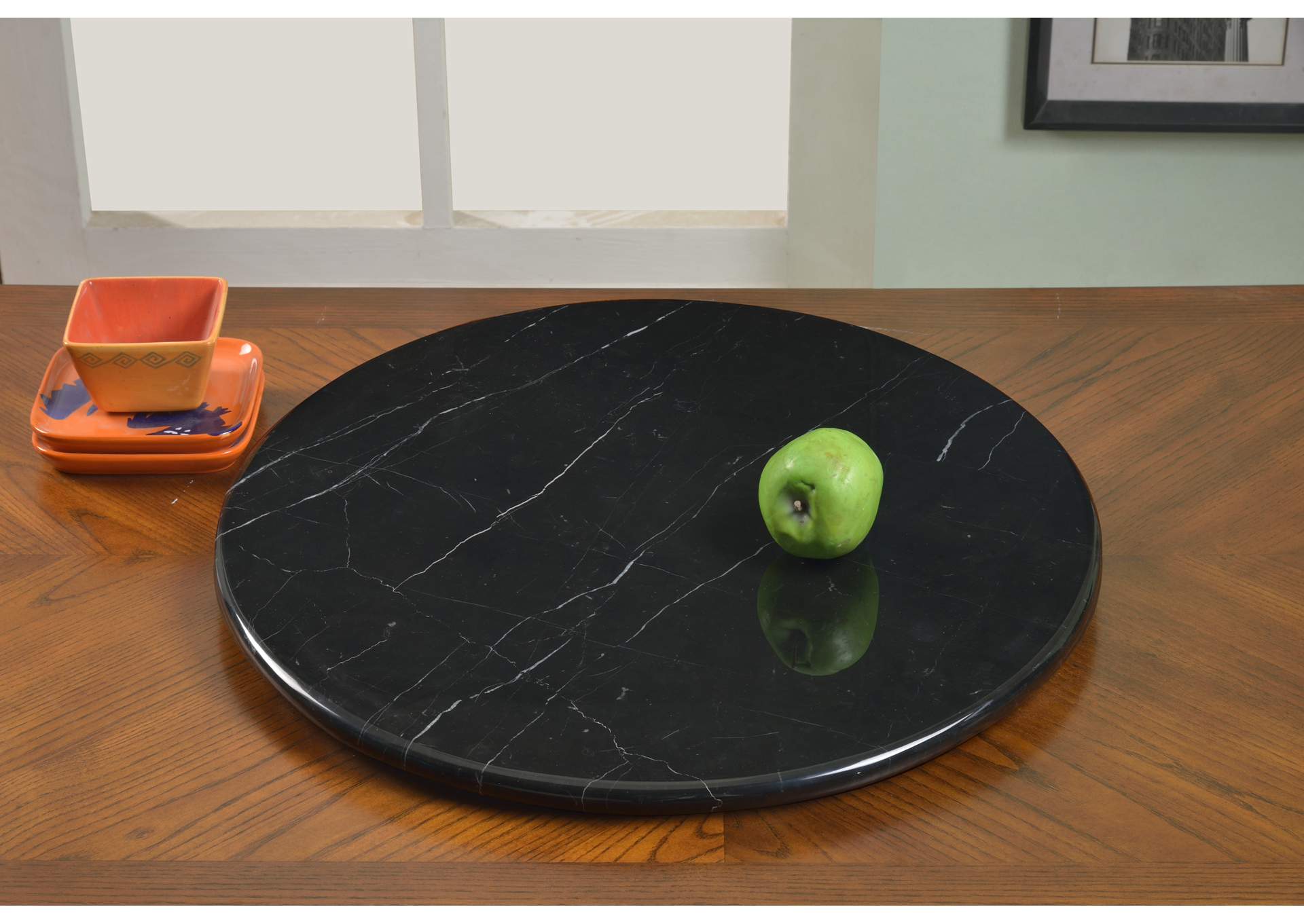 24" Round Black Marble Lazy Susan,Chintaly Imports