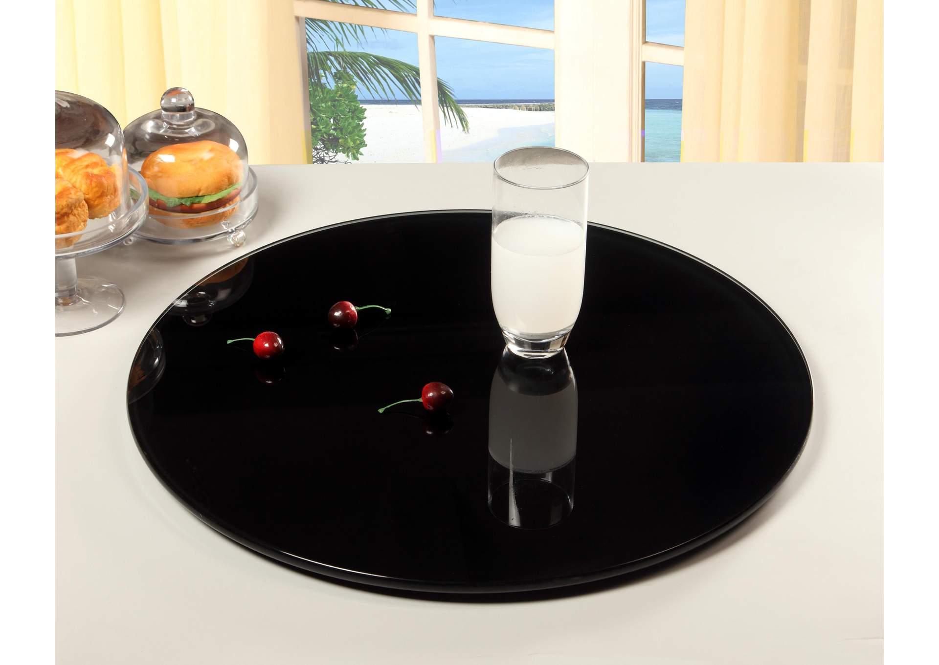 Glass/Black 24" Round Lazy Susan,Chintaly Imports