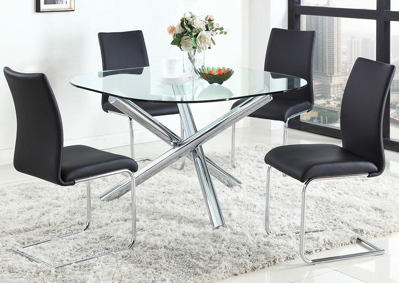 Leatrace Dining Table w/4 Jane Black Dining Chairs,Chintaly Imports