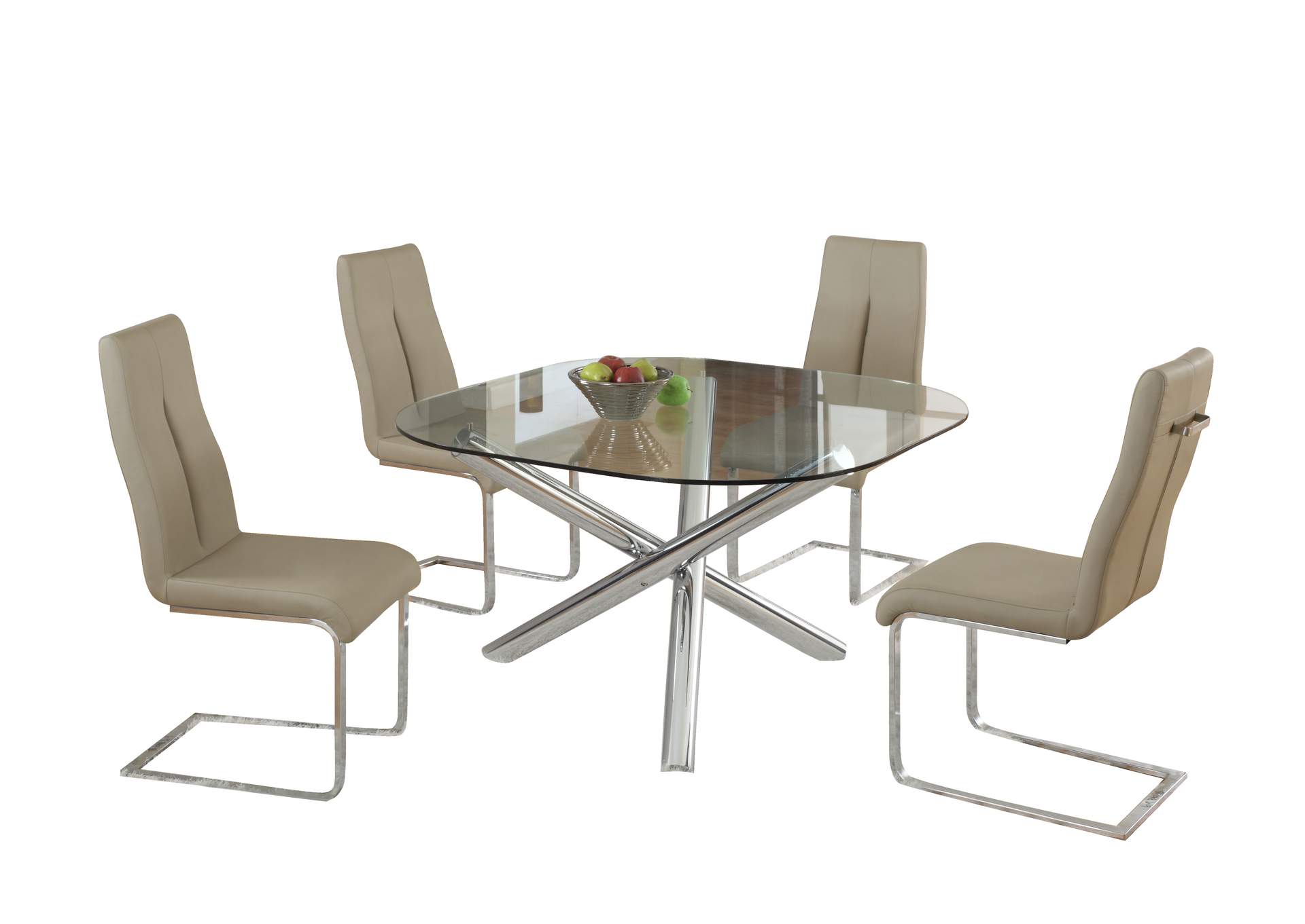 Dining Set With Glass Top Table & 4 Cantilever Chairs,Chintaly Imports