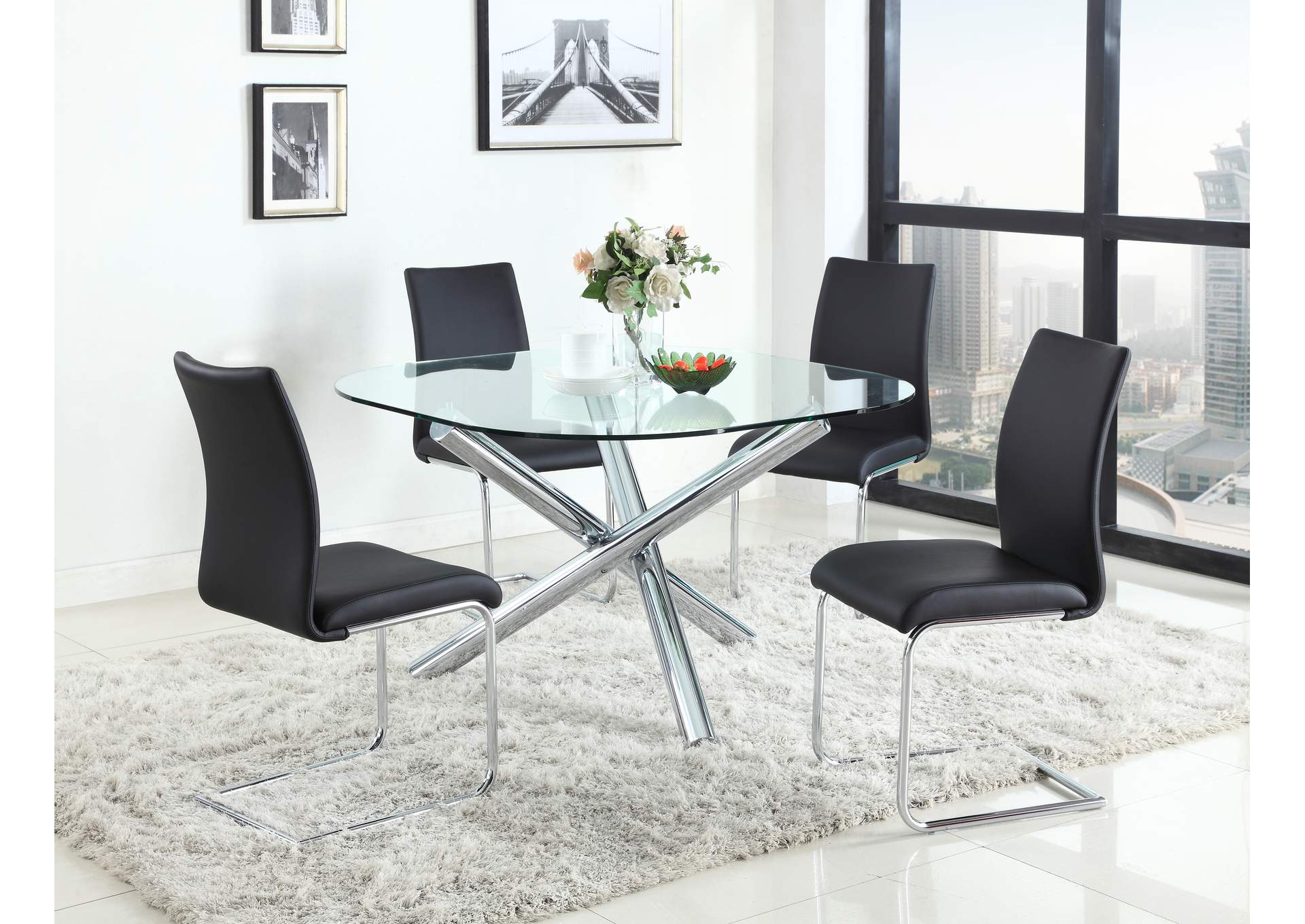 Dining Set With Glass Top Table & 4 Cantilever Chairs,Chintaly Imports
