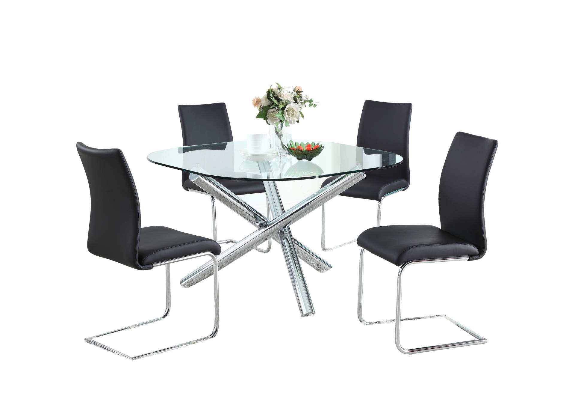 Dining Set With Glass Top Table & 4 Cantilever Chairs,Chintaly Imports