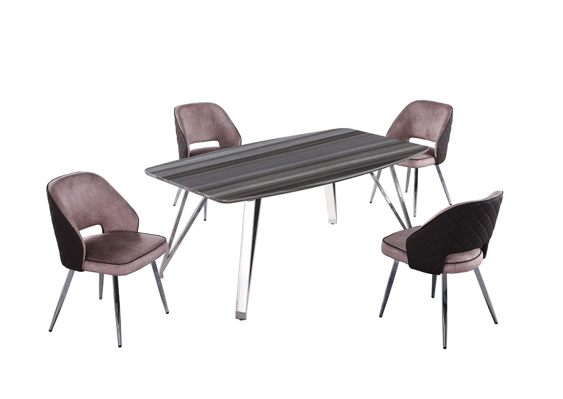 Contemporary Dining Set With Marbleized Wooden Table & Four 2-Tone Chairs,Chintaly Imports