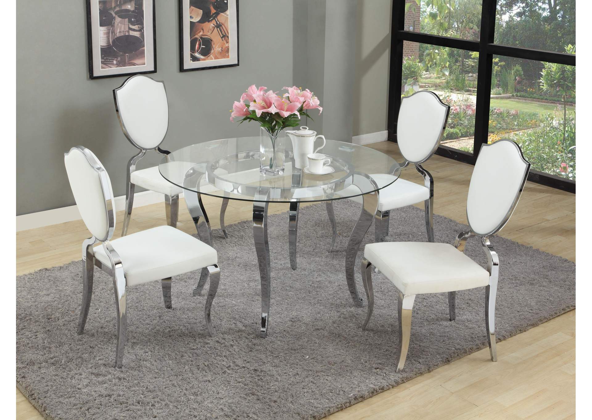 Dining Set W Round Glass Dining Table And 4 Chairs Mr Bar Stool 9341