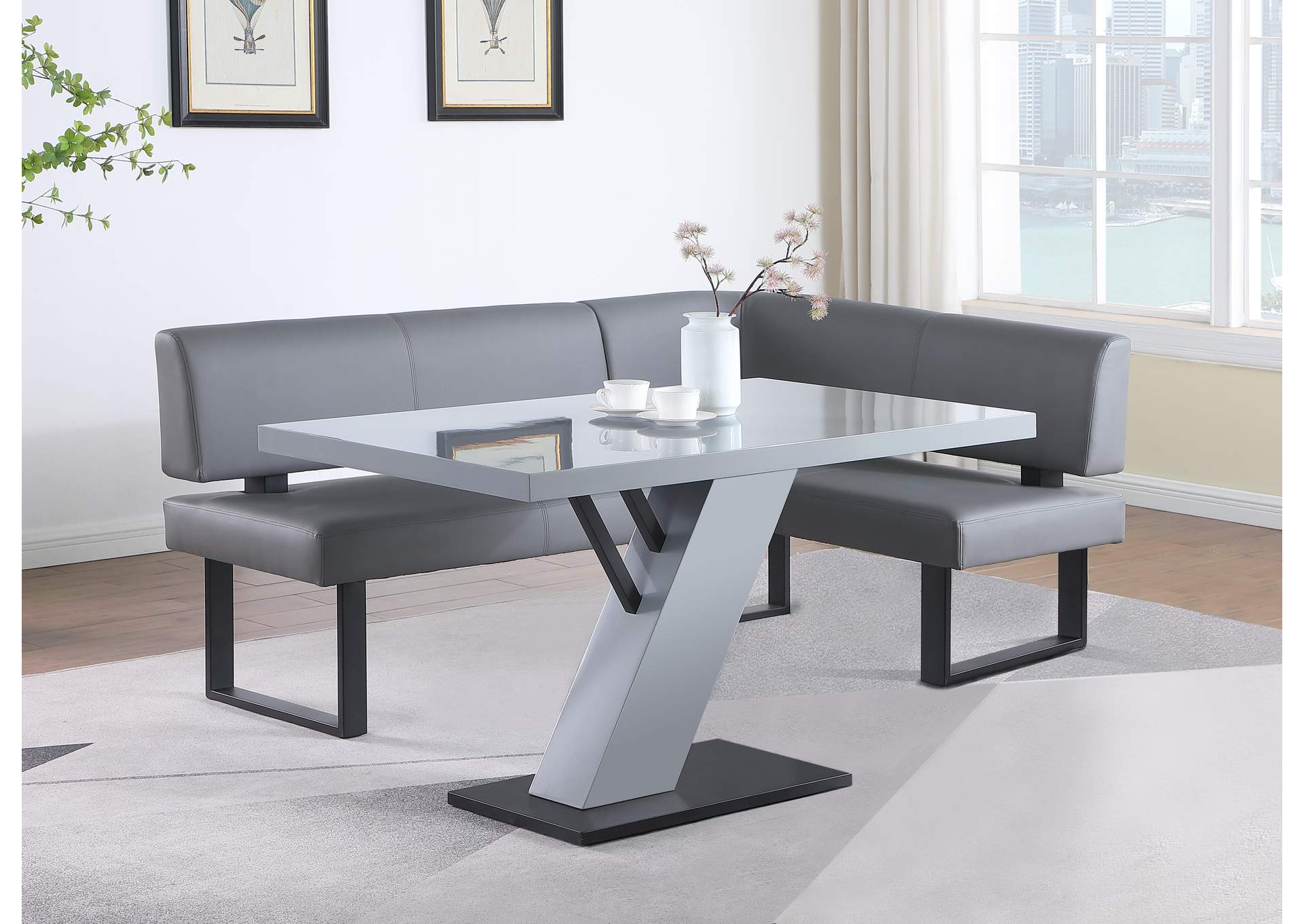 Contemporary Dining Set With Wooden Dining Table & Nook,Chintaly Imports