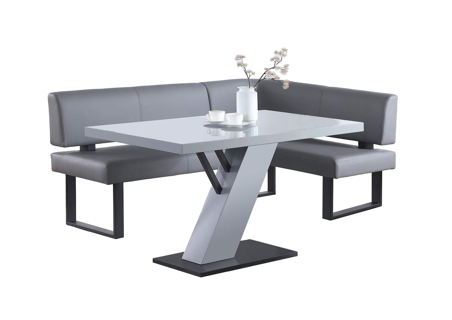 Contemporary Dining Set With Wooden Dining Table & Nook,Chintaly Imports