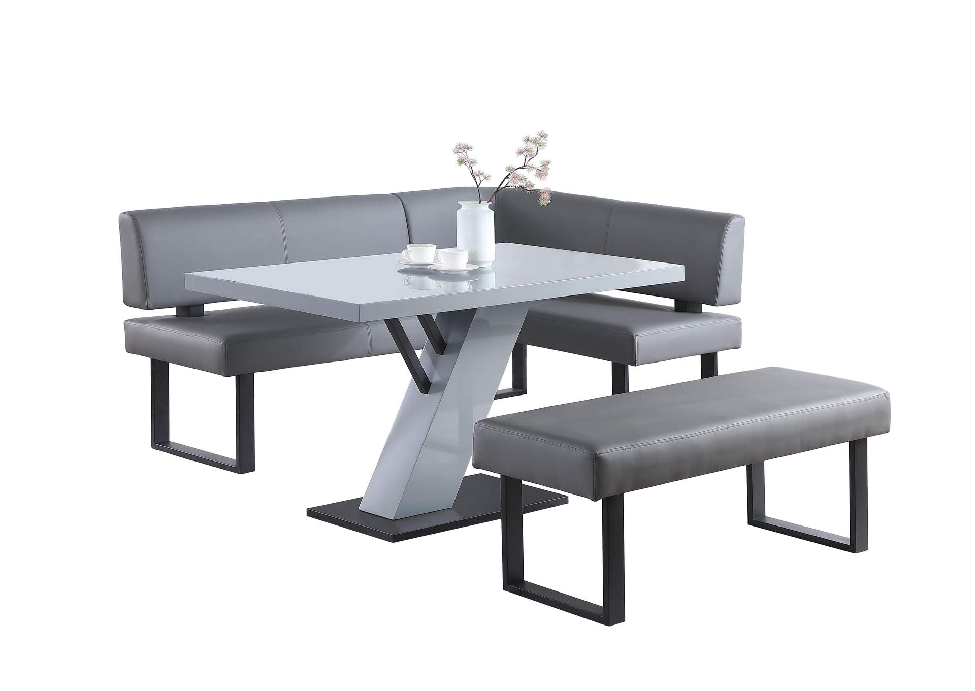 Contemporary Dining Set With Wooden Dining Table , Nook & Bench,Chintaly Imports