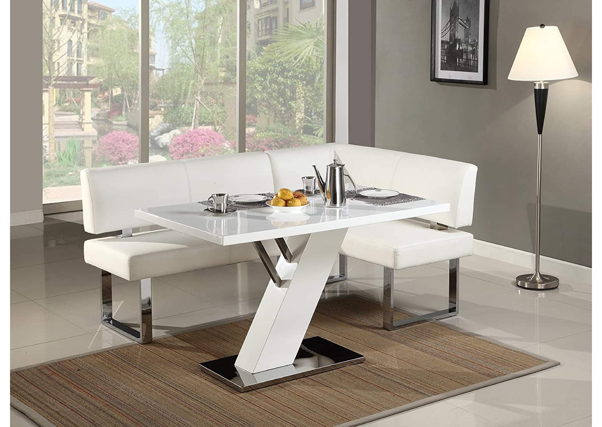 Contemporary Dining Set With Wooden Dining Table & Upholstered Nook,Chintaly Imports