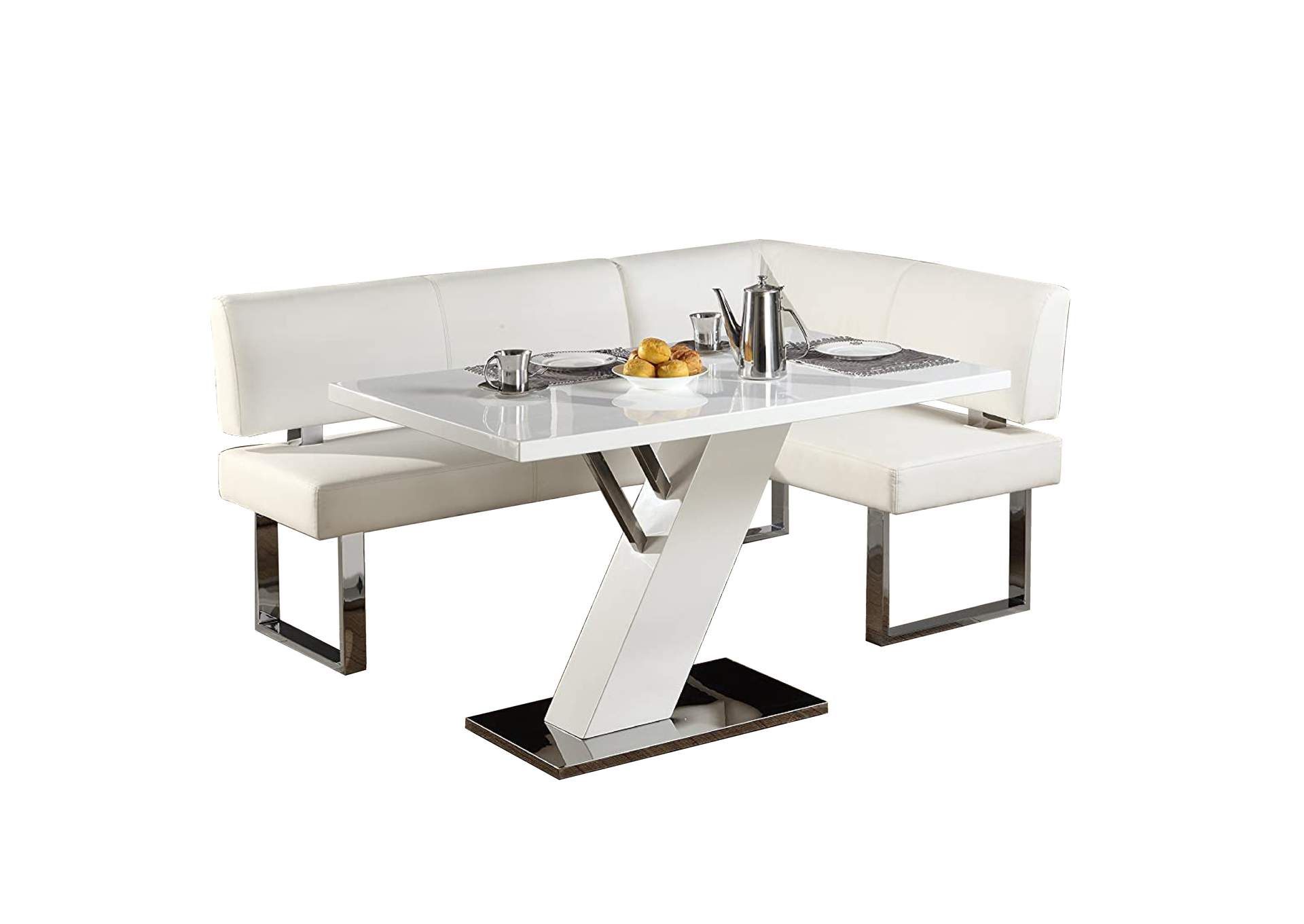 Contemporary Dining Set With Wooden Dining Table & Upholstered Nook,Chintaly Imports