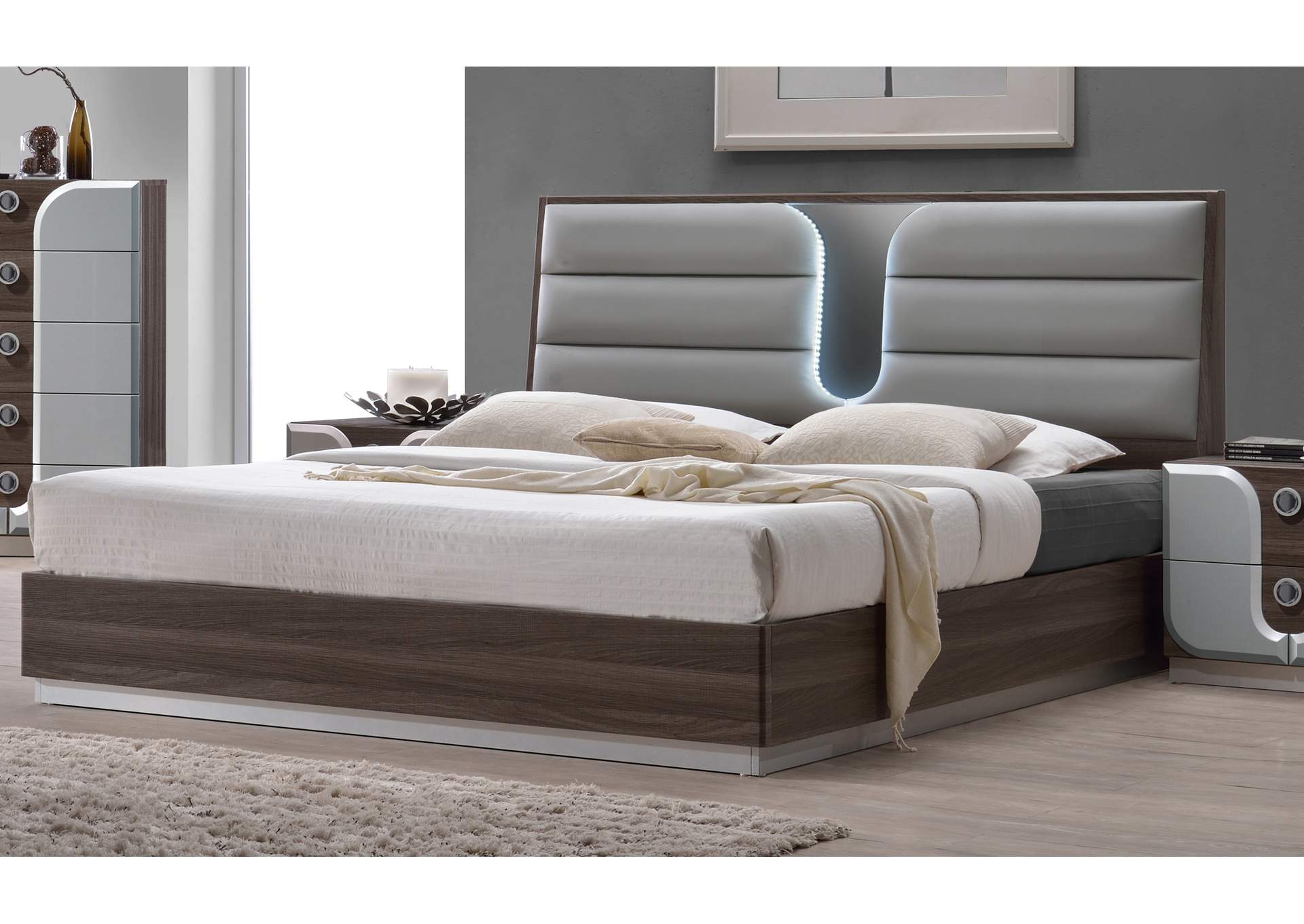 Modern 4-Piece Bedroom Set w/ Queen Size Bed,Chintaly Imports
