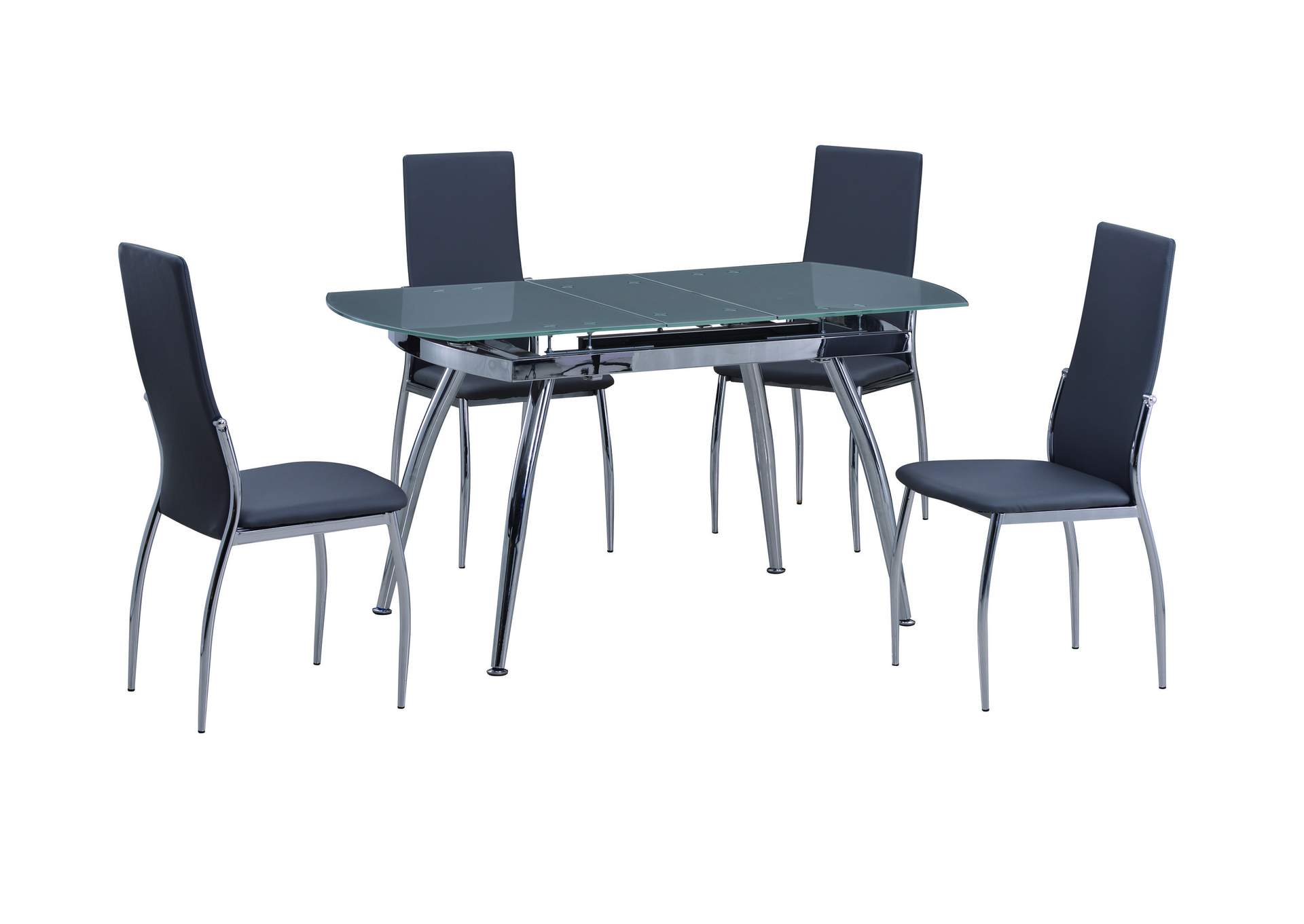 Contemporary Dining Set w/ Extendable Glass Table & 4 Chairs,Chintaly Imports