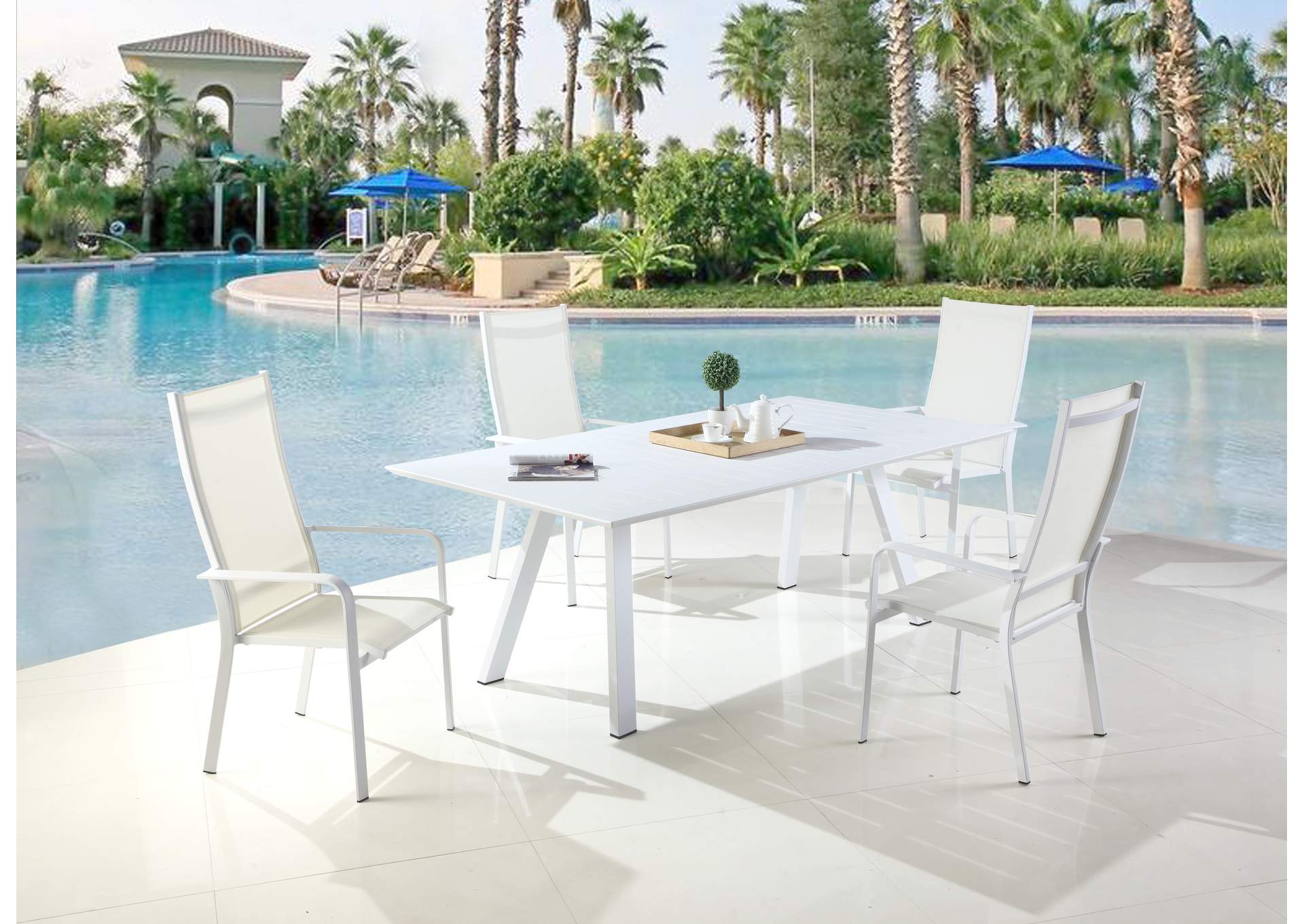 Malibu Matte White Outdoor Uv Resistant Dining Set W Table Hb Chairs Harlem Furniture