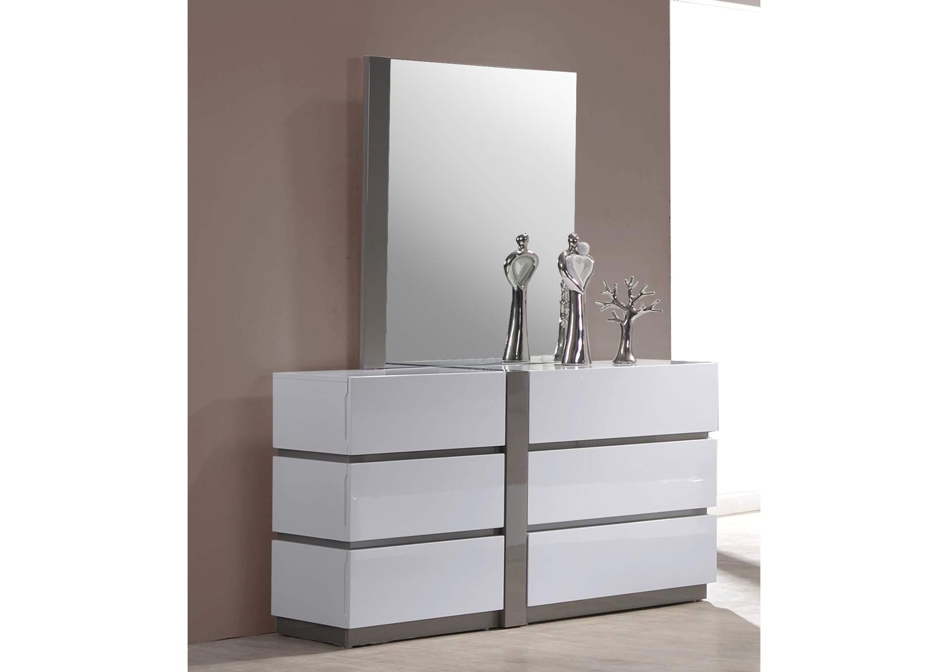 Manila Gloss White & Grey 4 Piece Queen Bedroom Set,Chintaly Imports