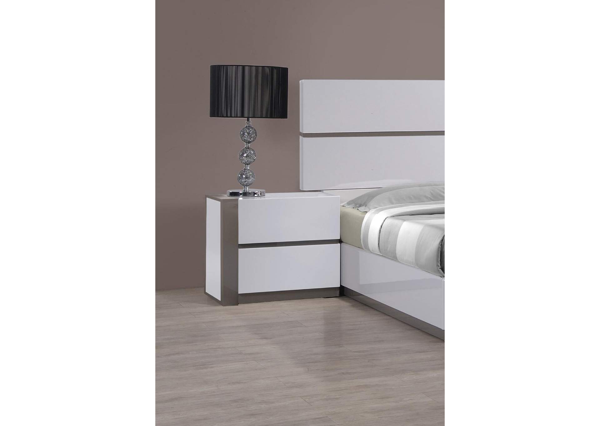 Manila Gloss White & Grey 4 Piece Queen Bedroom Set,Chintaly Imports
