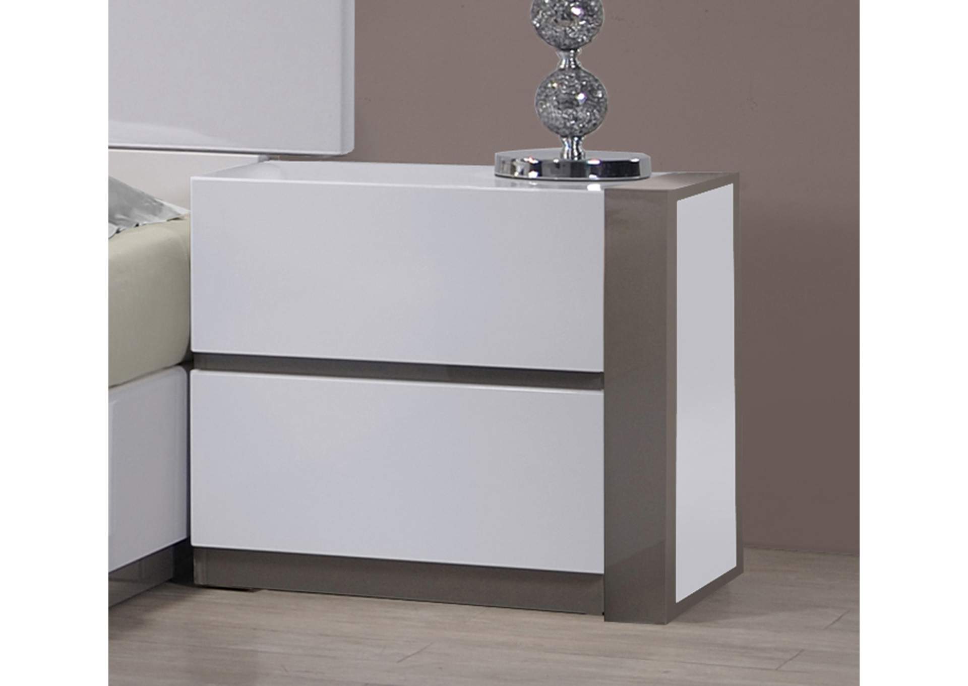 Modern 2-Drawer Nightstand, Right,Chintaly Imports