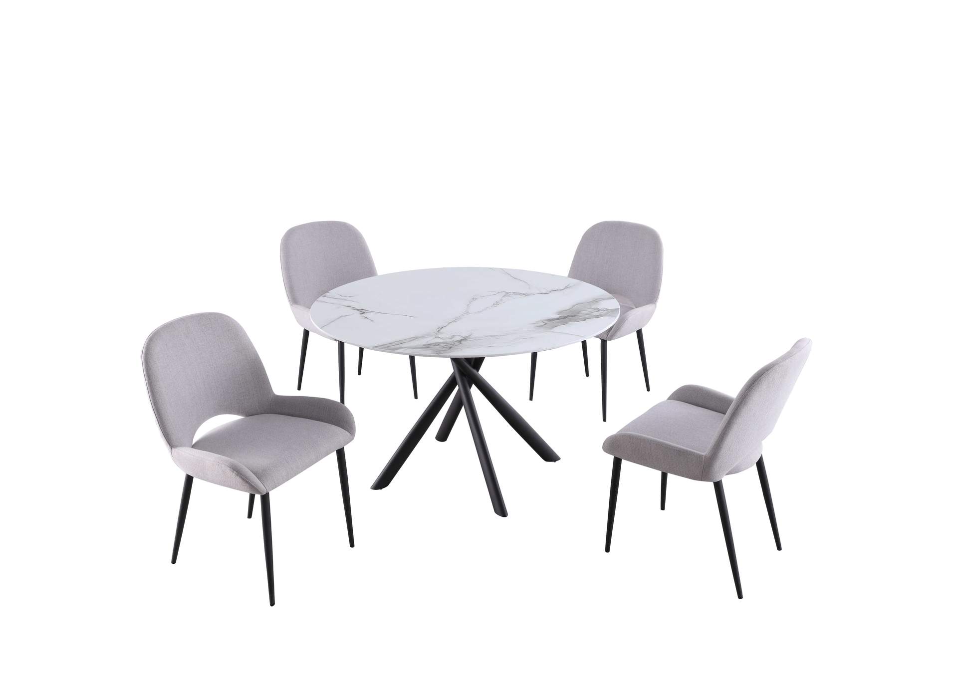 Contemporary Dining Set With Marbleized Glass Table & Upholstered Chairs,Chintaly Imports