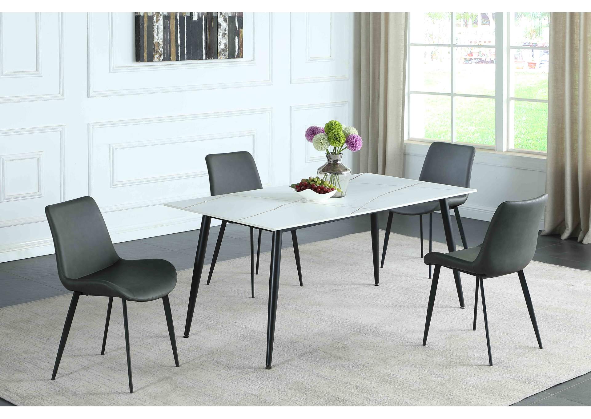 Contemporary Curved Side Chair With Steel Legs (Set of 4),Chintaly Imports