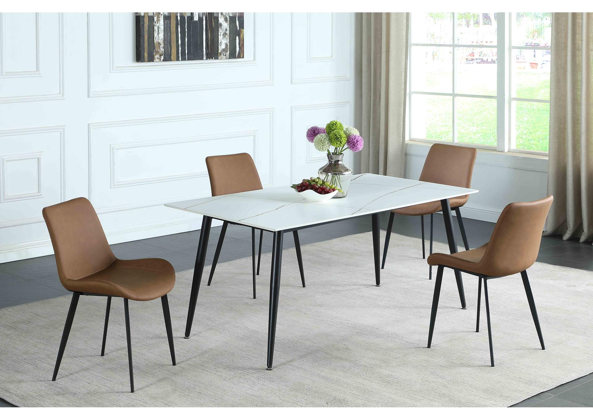 Contemporary Dining Set With Ceramic Top & 4 Chairs,Chintaly Imports