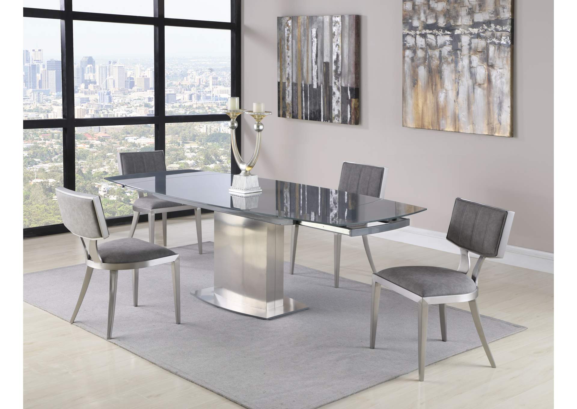 Contemporary Extendable Gray Glass Dining Table,Chintaly Imports