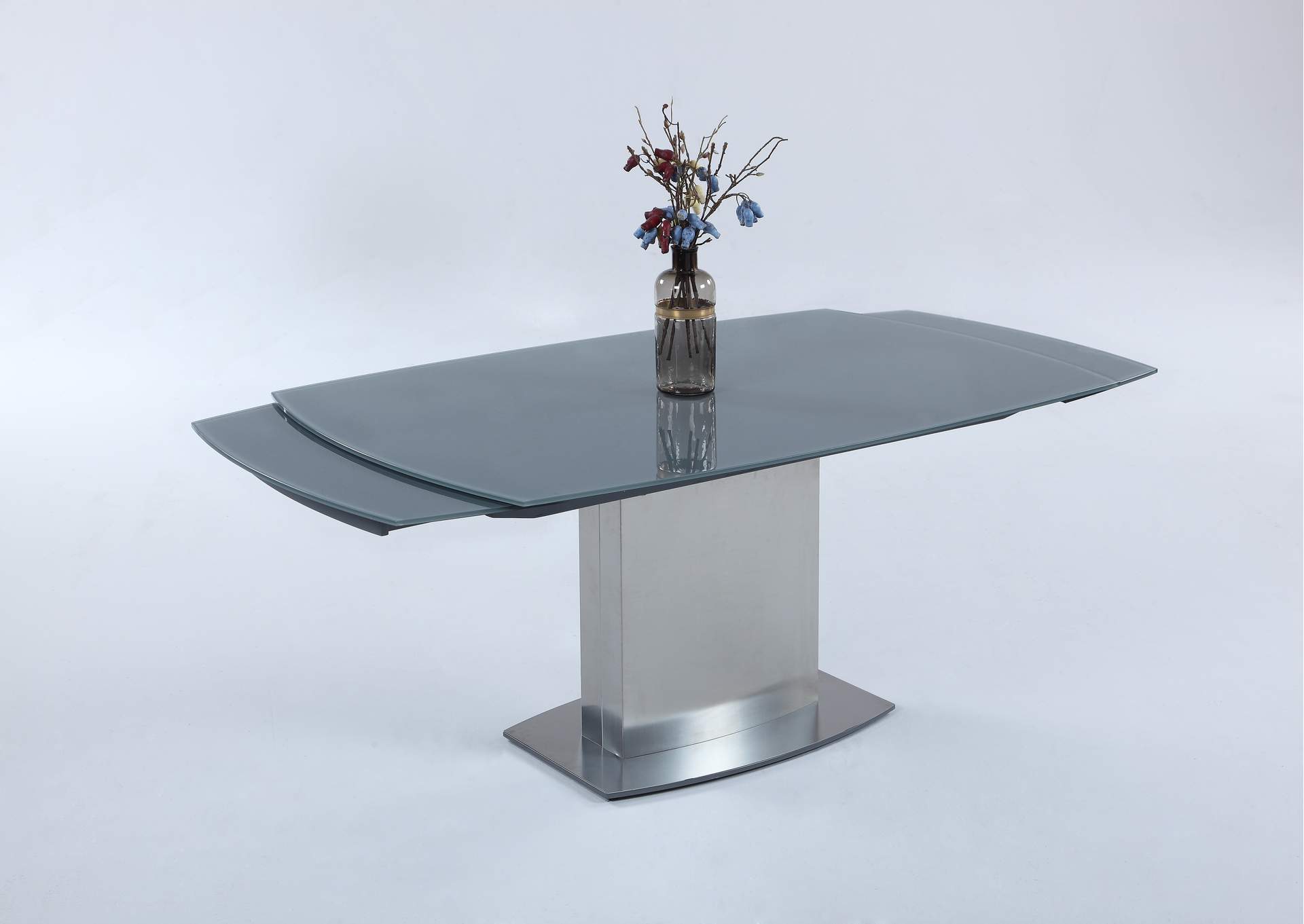 Mavis Contemporary Extendable Gray Glass Dining Table,Chintaly Imports
