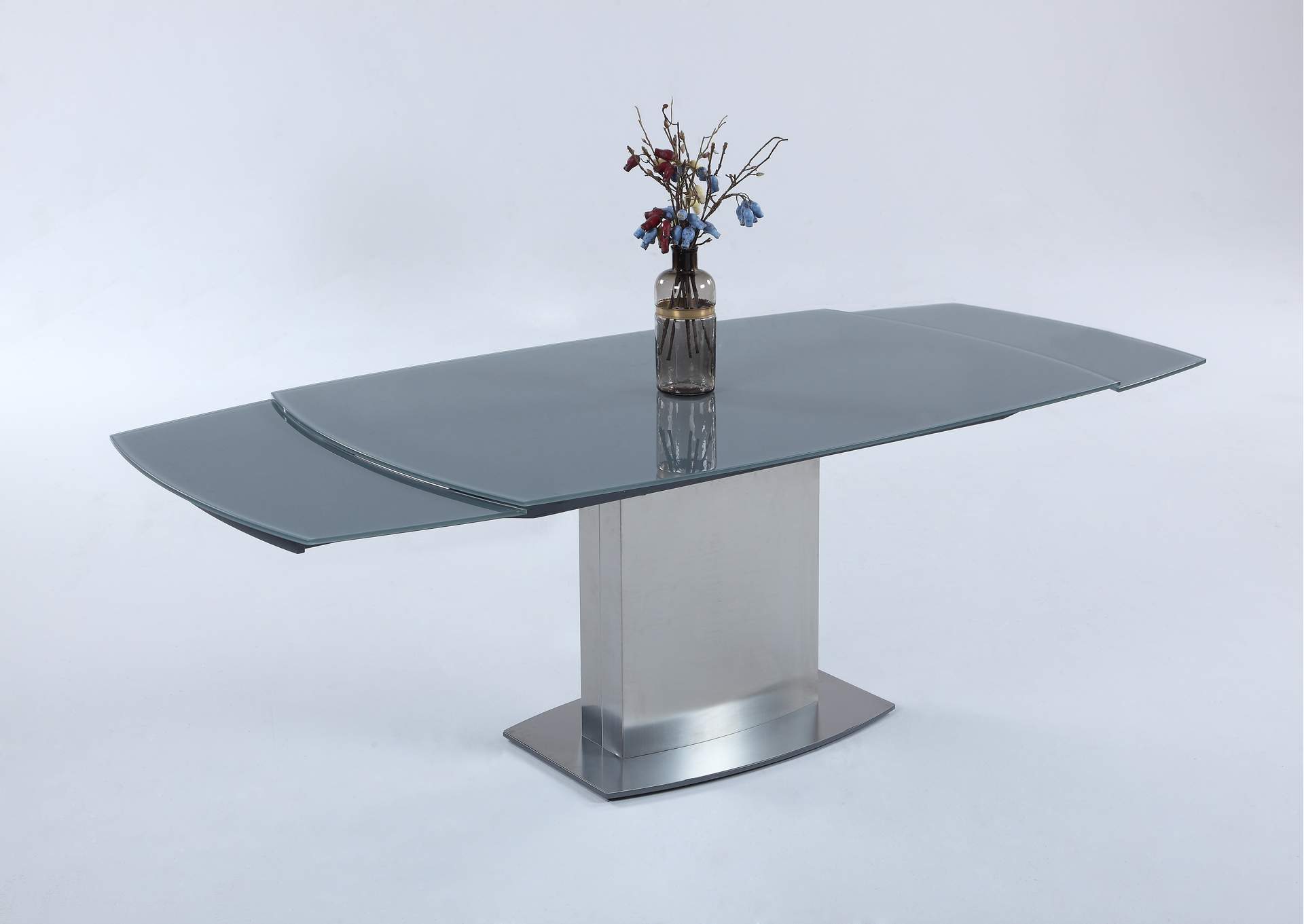 Contemporary Extendable Gray Glass Dining Table,Chintaly Imports