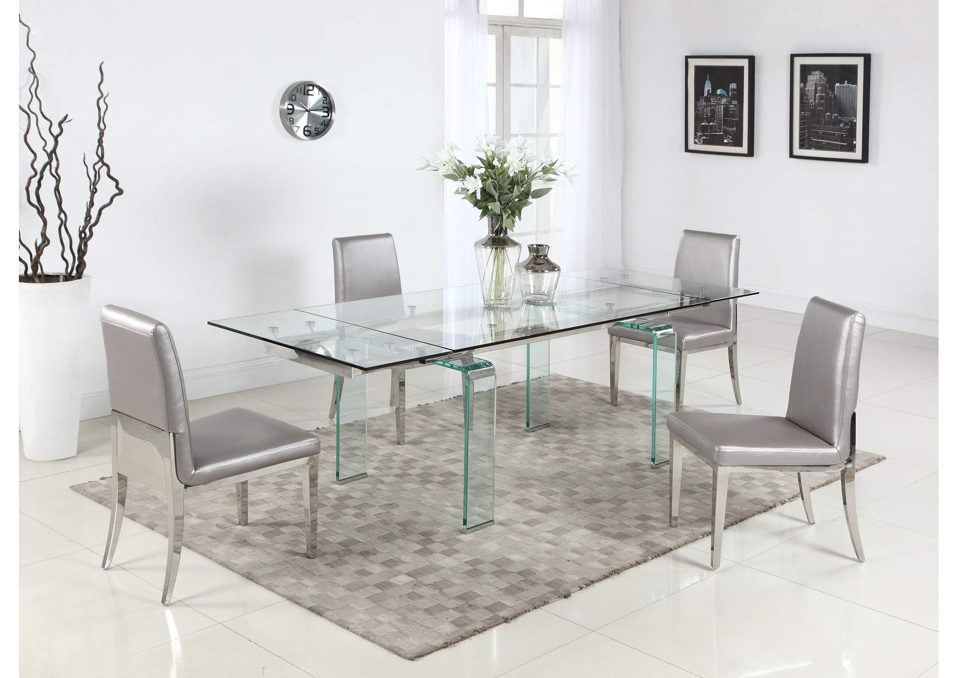 Millie Silver Grey Rectangular Glass Top 5 Piece Dining Set,Chintaly Imports