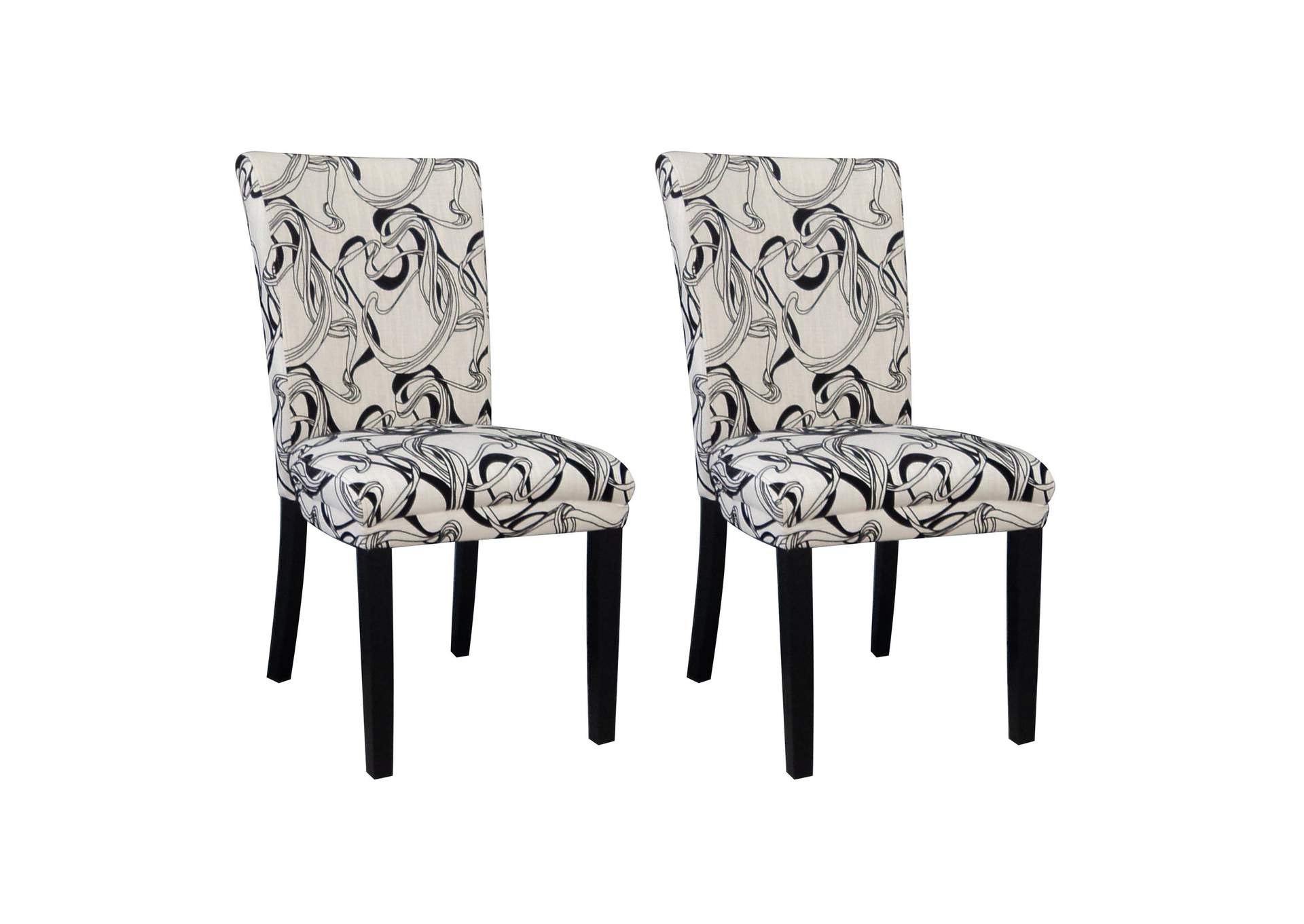 Misty Satin Black Modern Wide Design Straight Back Parson Side Chair [Set of 2],Chintaly Imports