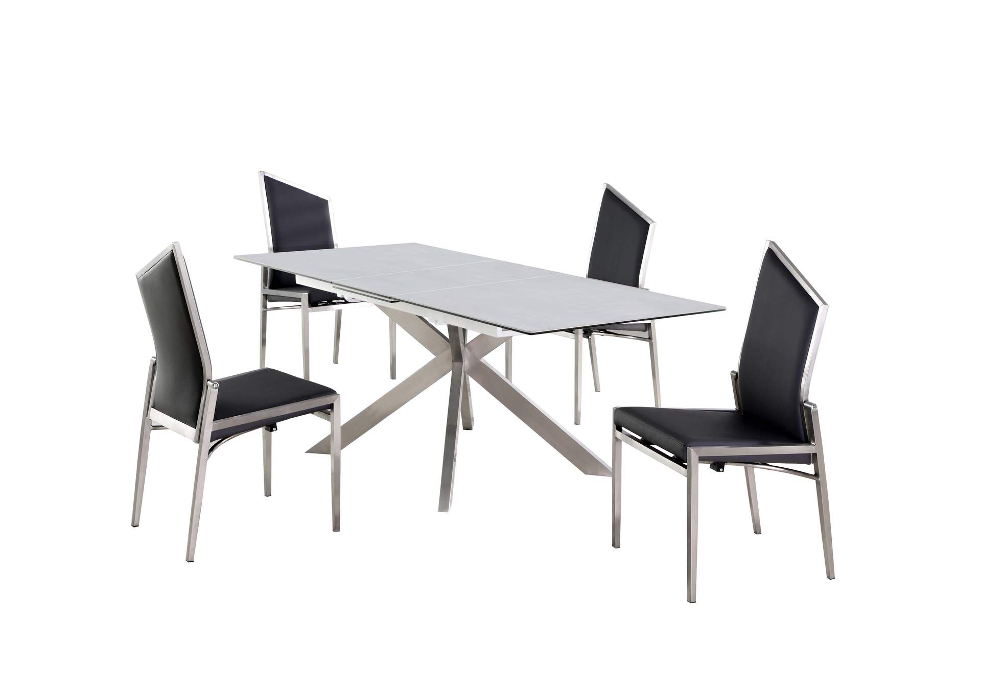 Dining Set With Pop-Up Extendable Ceramic Top Table & 4 Motion Chairs,Chintaly Imports