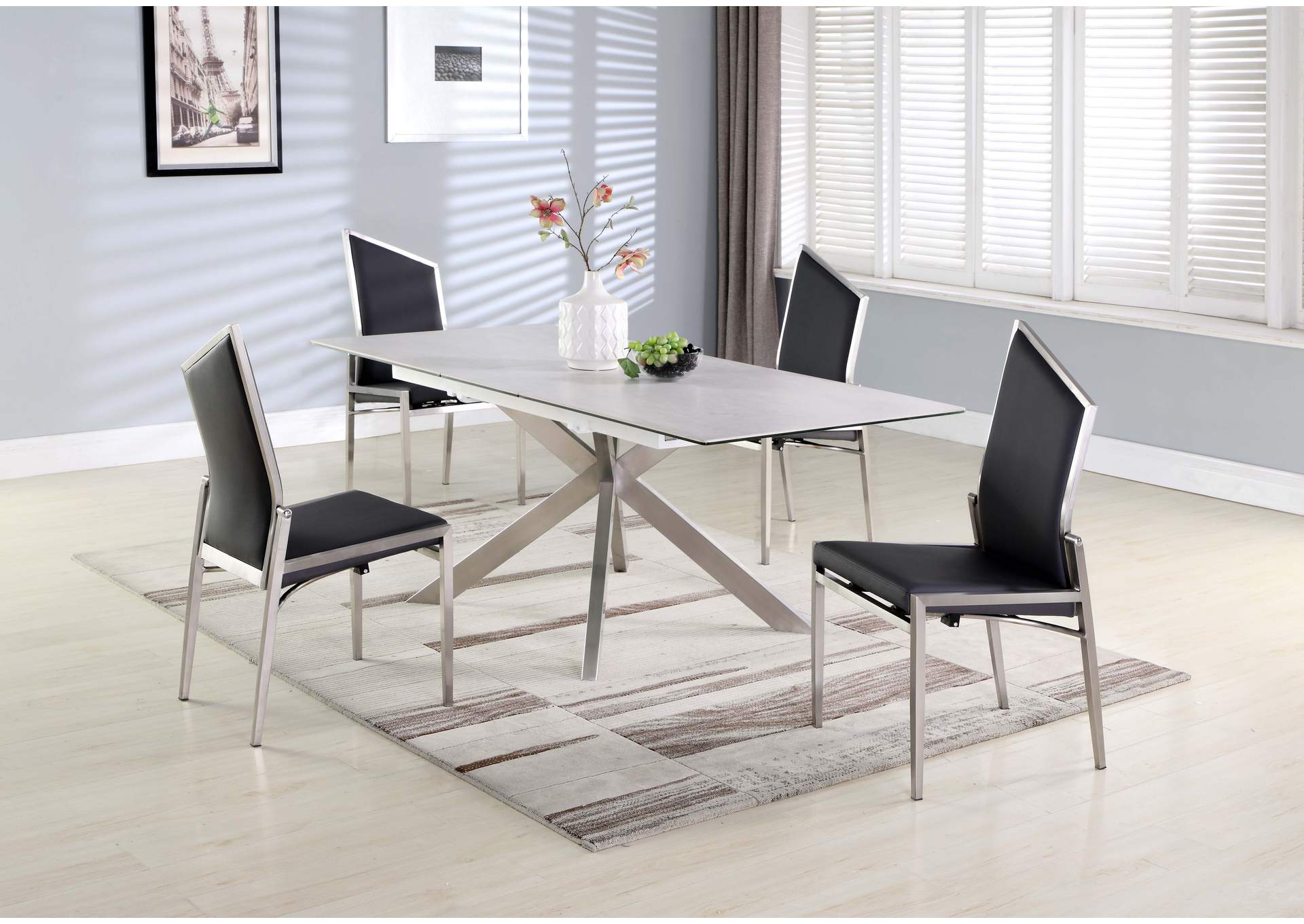 Dining Set With Pop-Up Extendable Ceramic Top Table & 4 Motion Chairs,Chintaly Imports