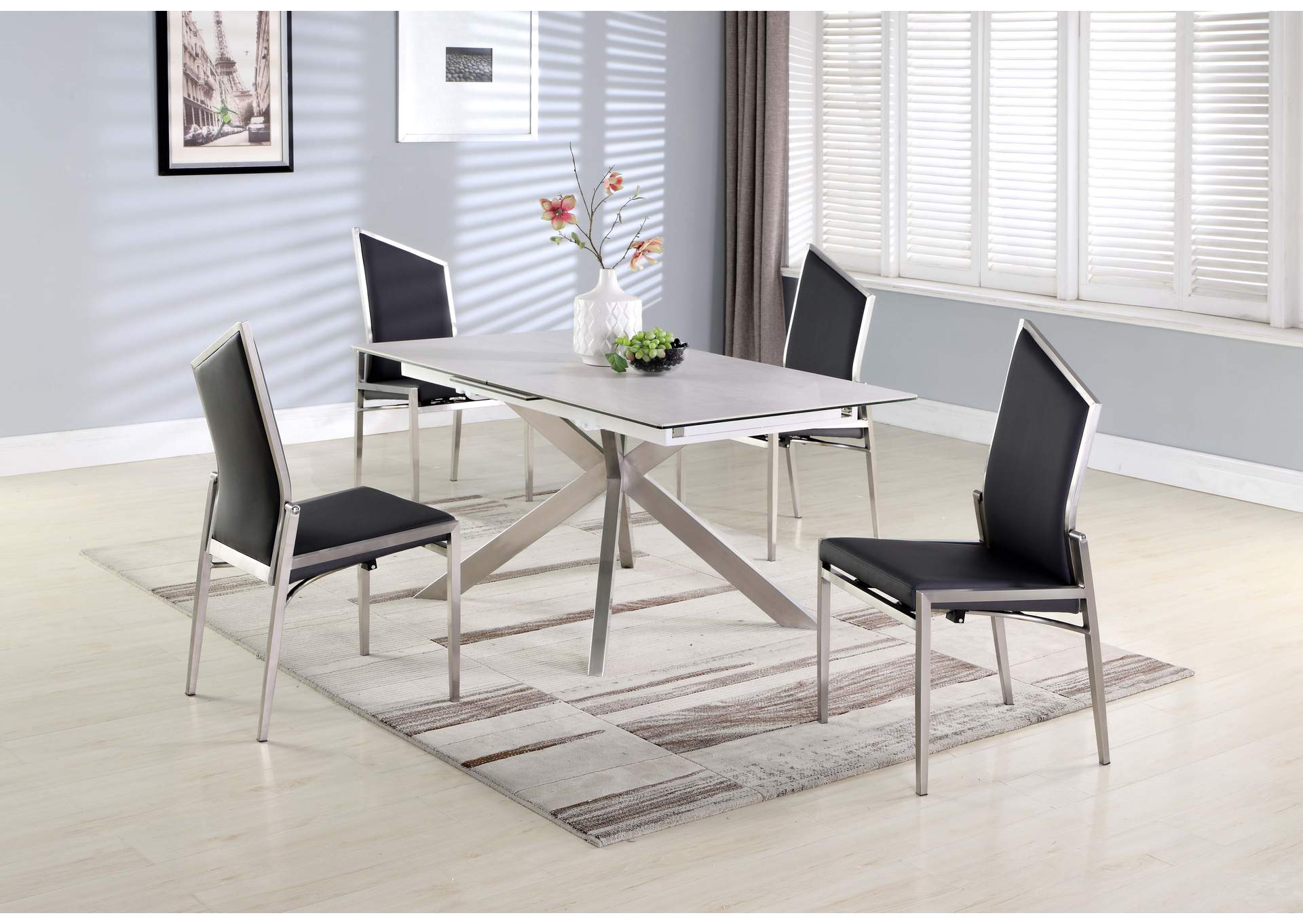 Dining Set With Pop-Up Extendable Ceramic Top Table & 4 Motion Chairs,Chintaly Imports