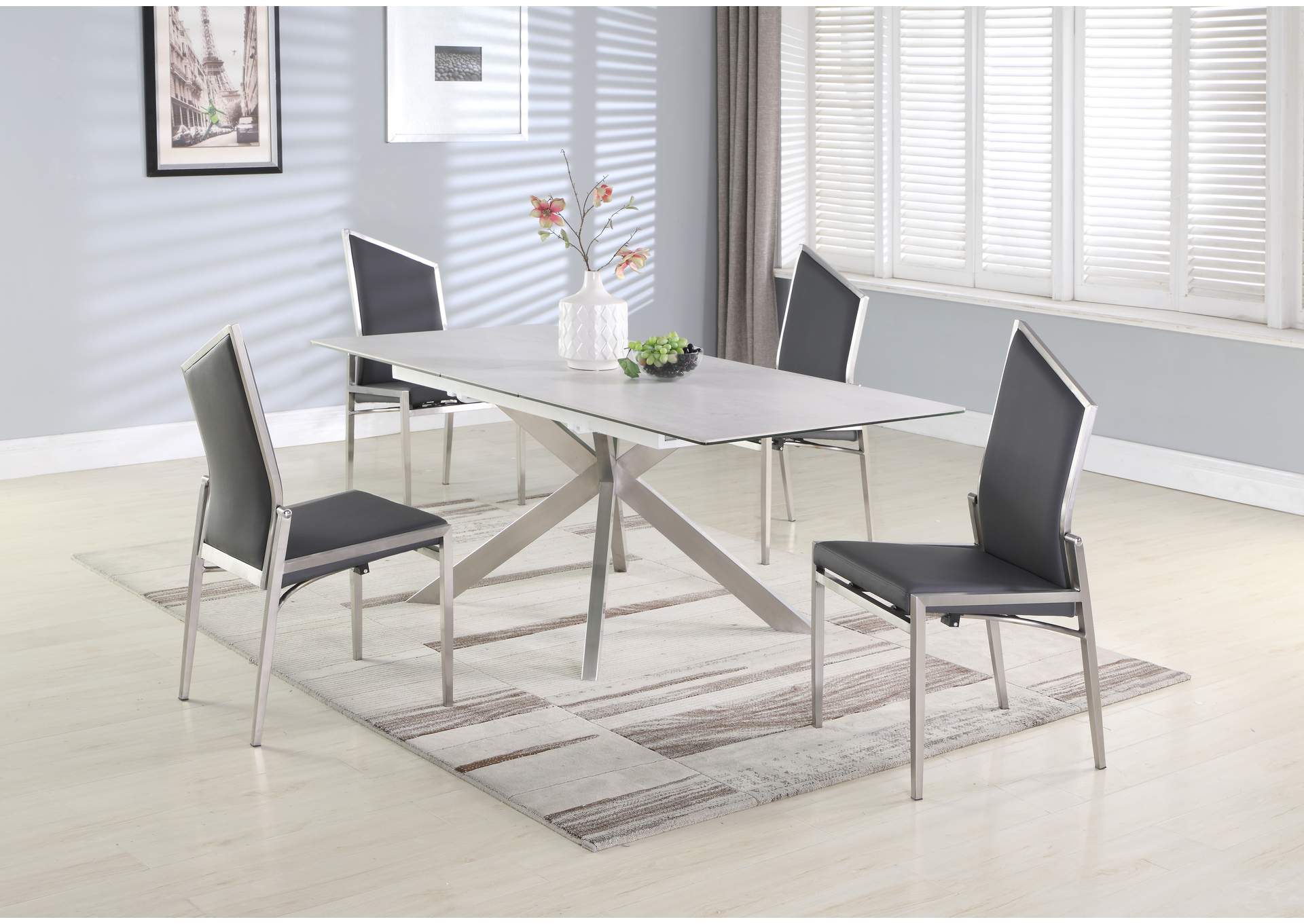 Dining Set With Pop-Up Extendable Ceramic Top Table & 4 Motion Chairs,Chintaly Imports