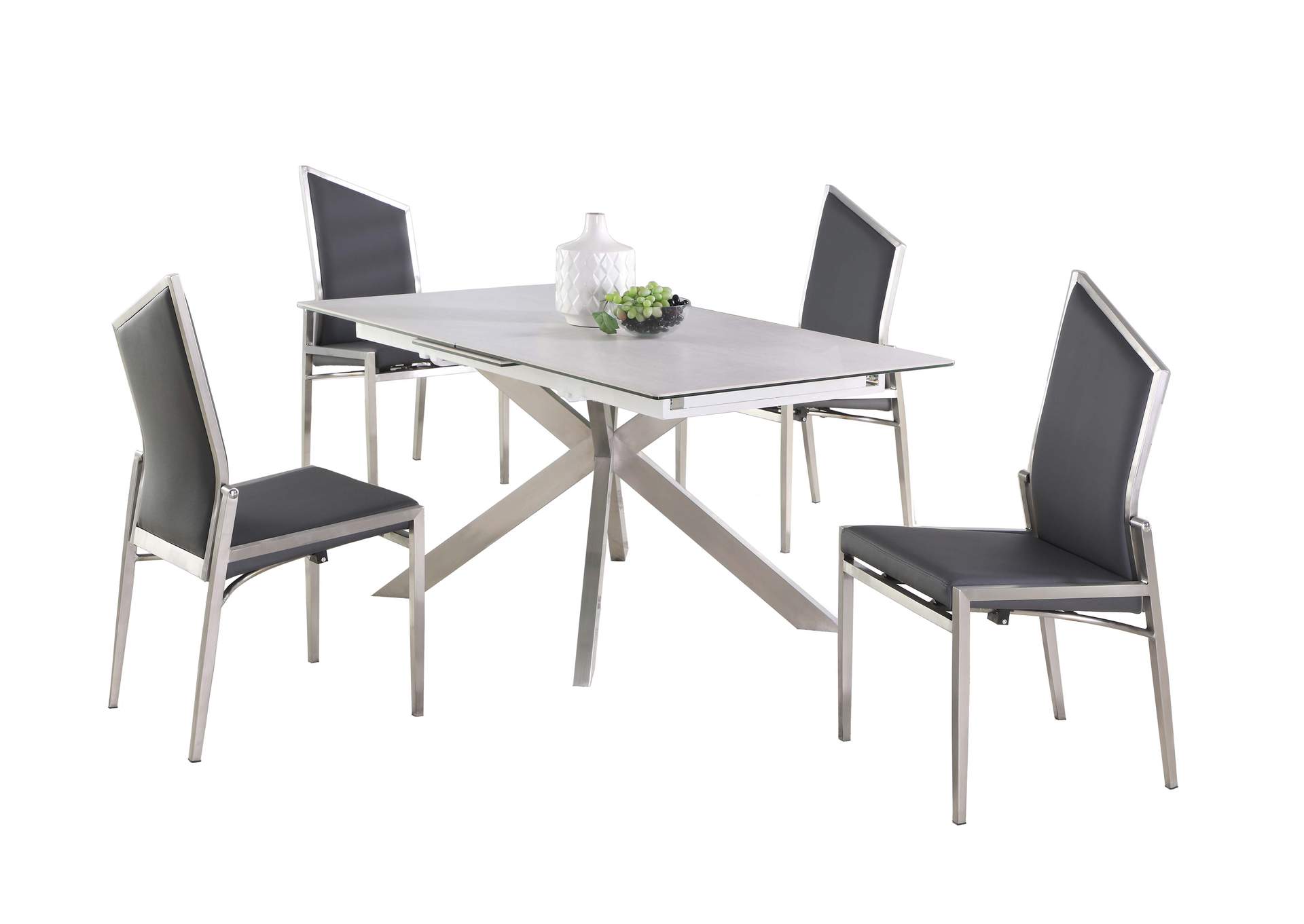 Dining Set With Pop-Up Extendable Ceramic Top Table & 4 Motion Chairs,Chintaly Imports