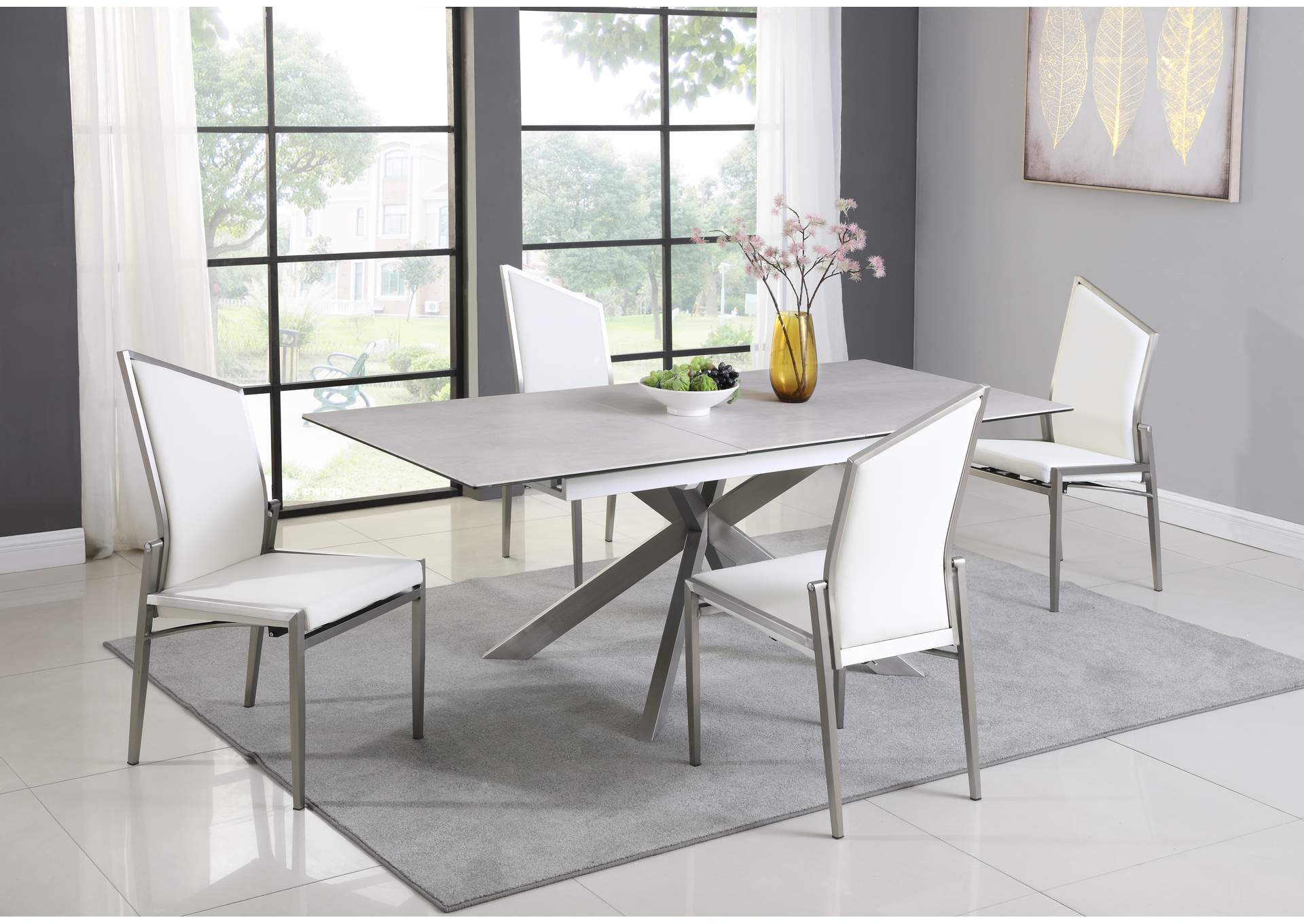 Dining Set With Pop-Up Extendable Ceramic Top Table & 4 Motion Chairs,Chintaly Imports