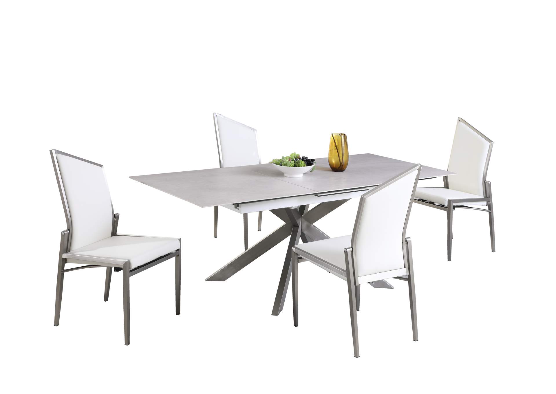 Dining Set With Pop-Up Extendable Ceramic Top Table & 4 Motion Chairs,Chintaly Imports