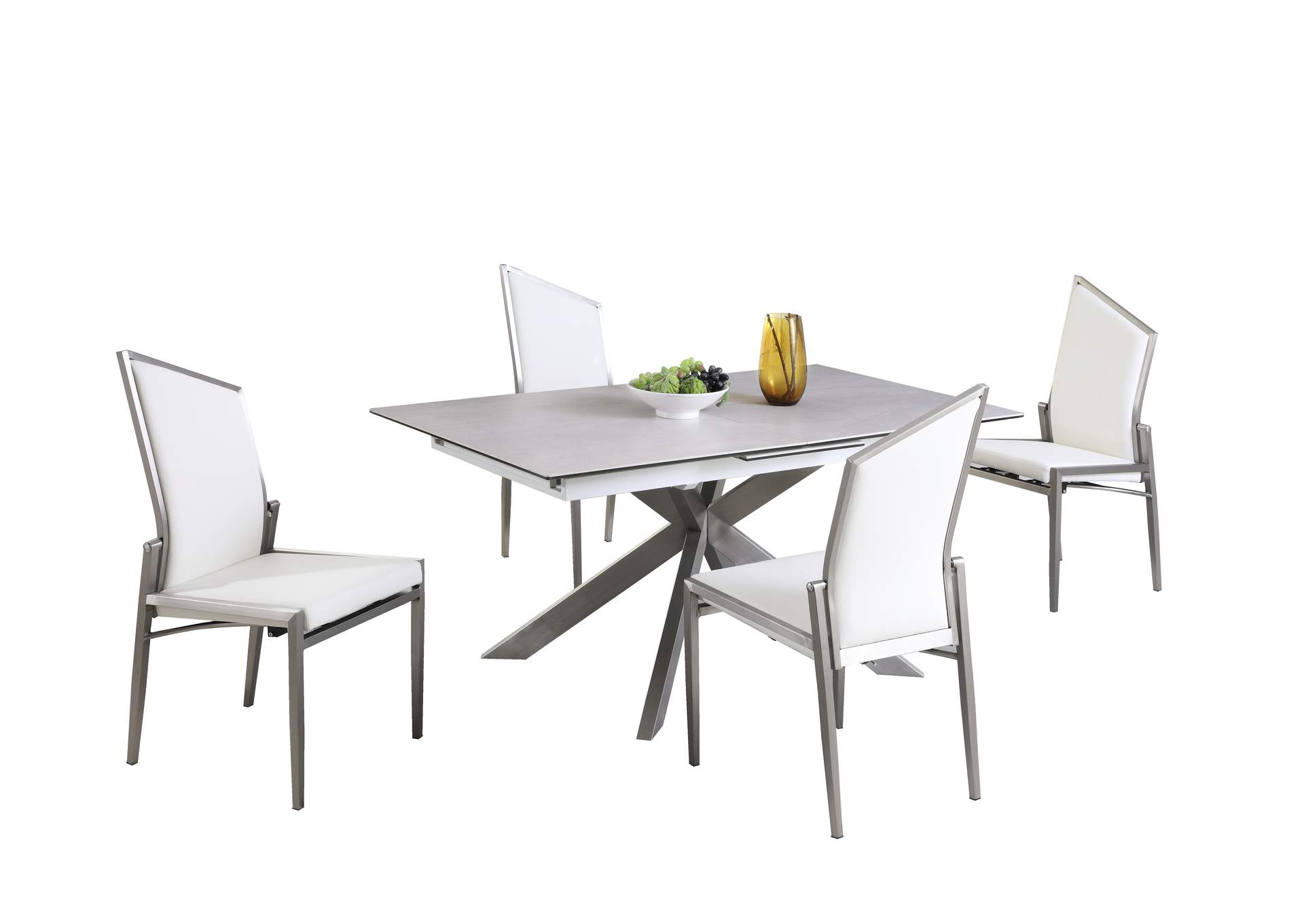 Dining Set With Pop-Up Extendable Ceramic Top Table & 4 Motion Chairs,Chintaly Imports
