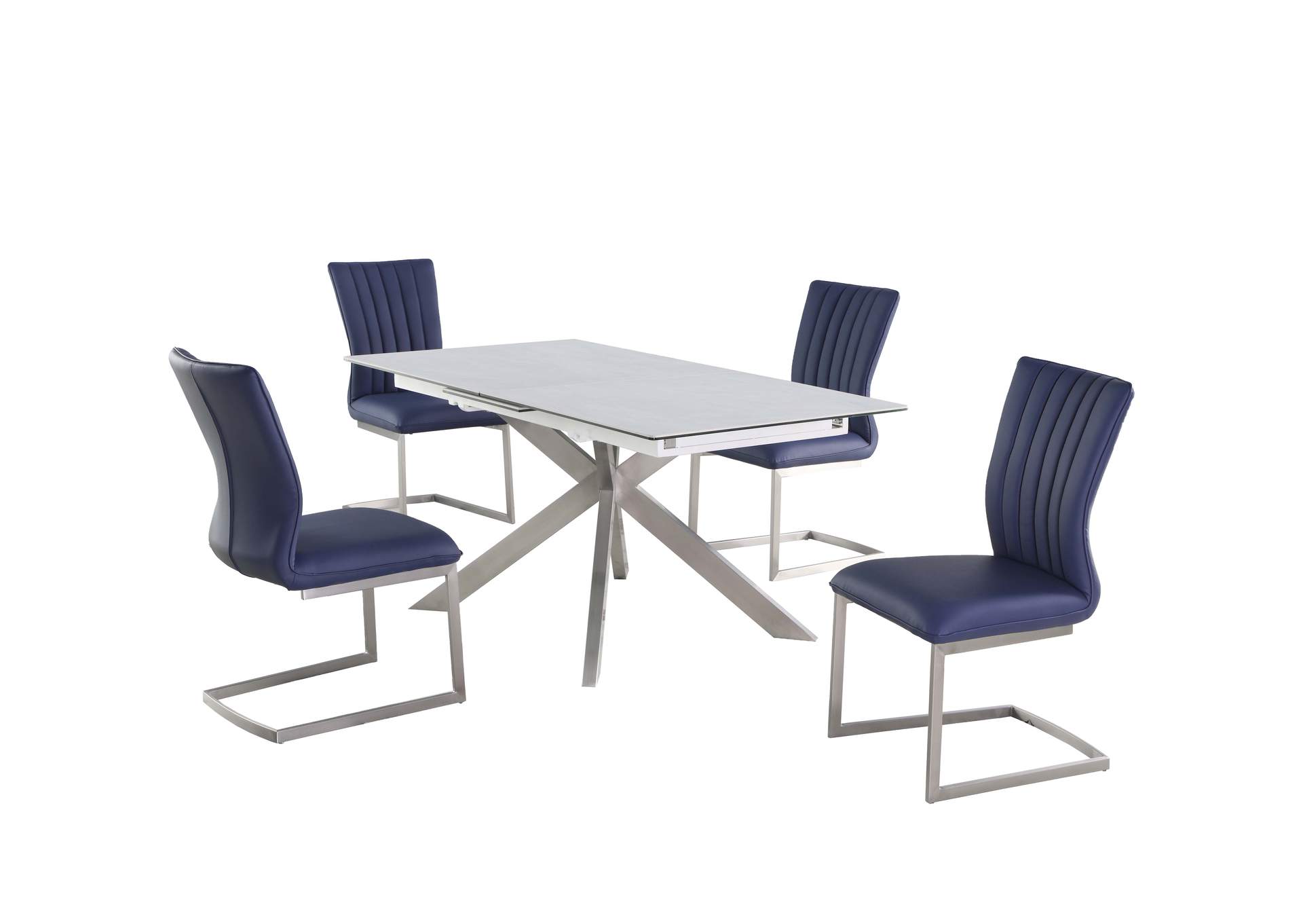 Dining Set With Pop-Up Extendable Ceramic Top Table & 4 Cantilever Chairs,Chintaly Imports