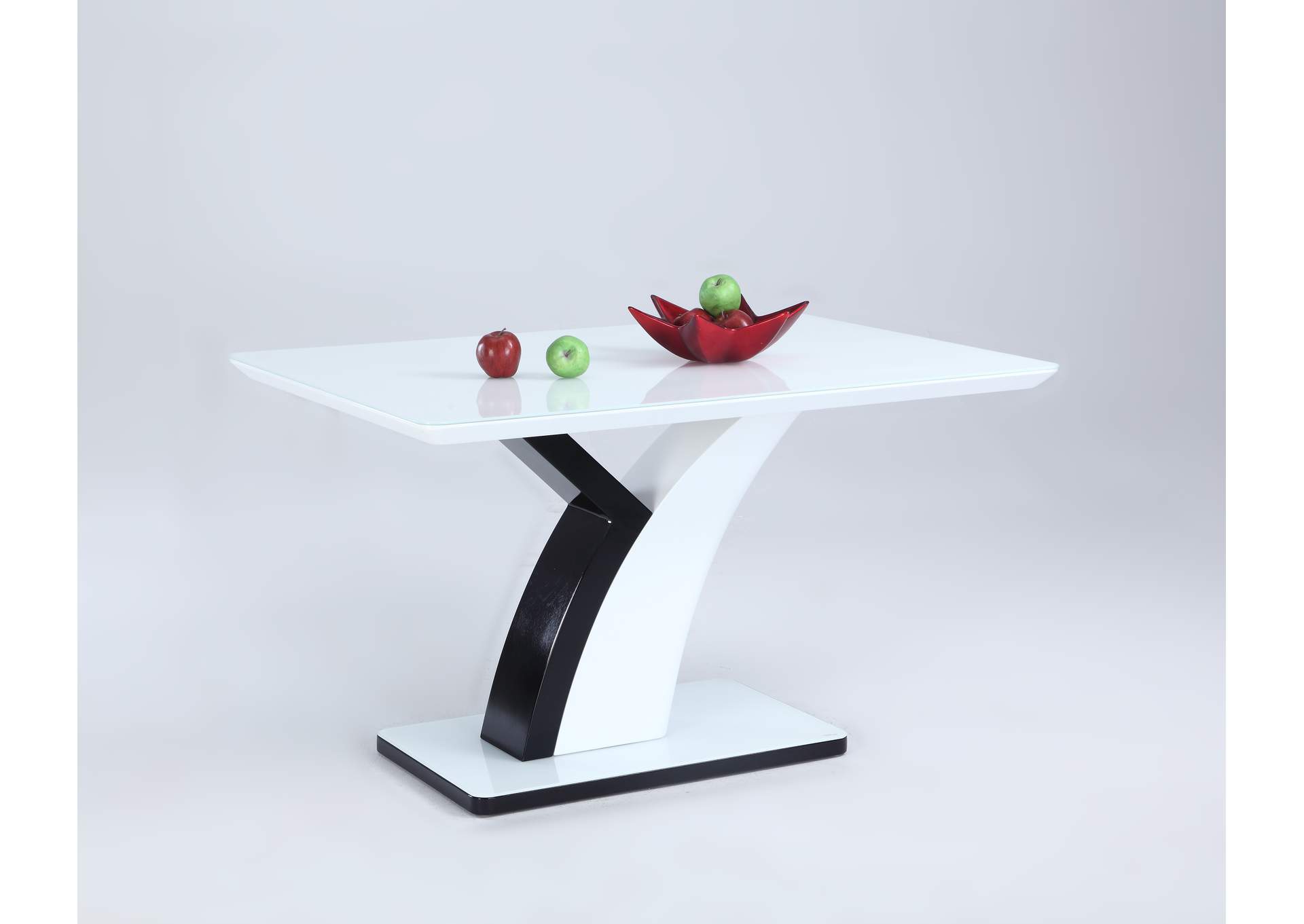 Natasha Gloss White/Black Modern Dining Table w/ Starphire Glass Top,Chintaly Imports