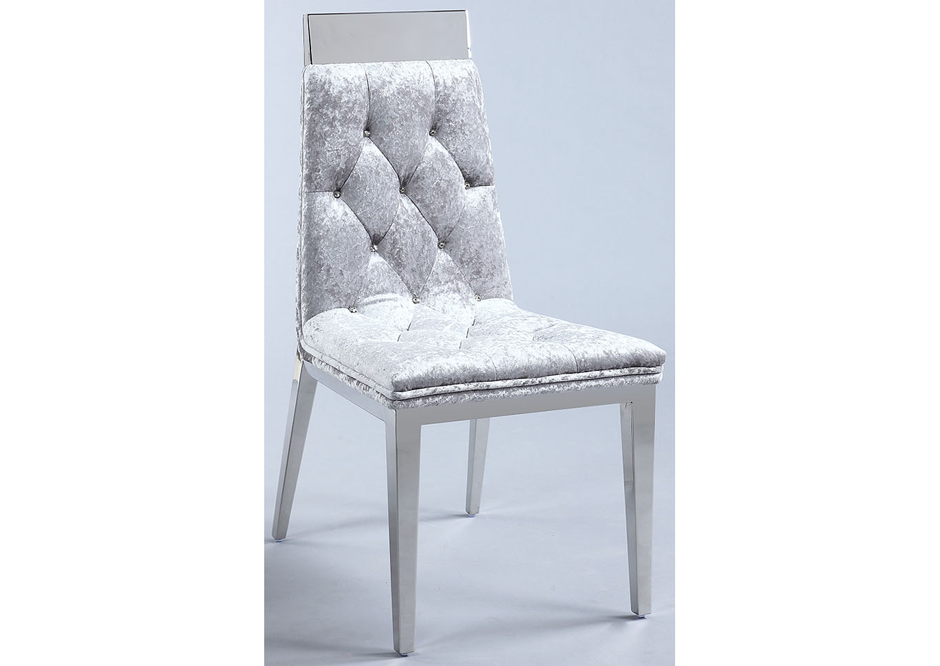 Norma Light Grey Tufted Chair (Set of 2) w/ Crystal Accent,Chintaly Imports