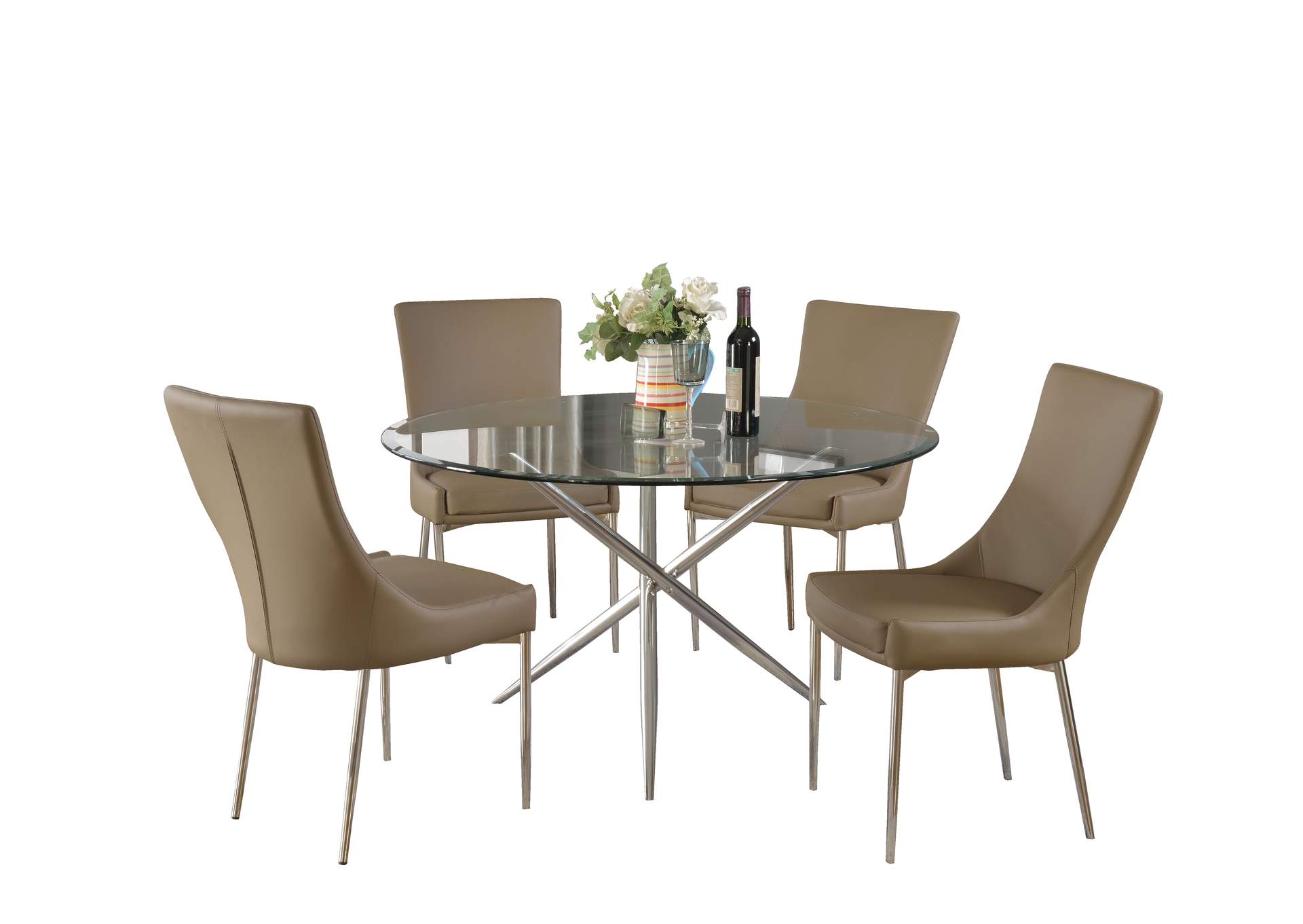 Contemporary Dining Set w/ Round Glass Table and Club-Style Chairs,Chintaly Imports