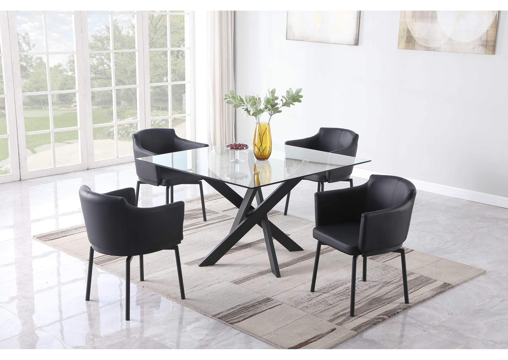 square glass table and 4 chairs